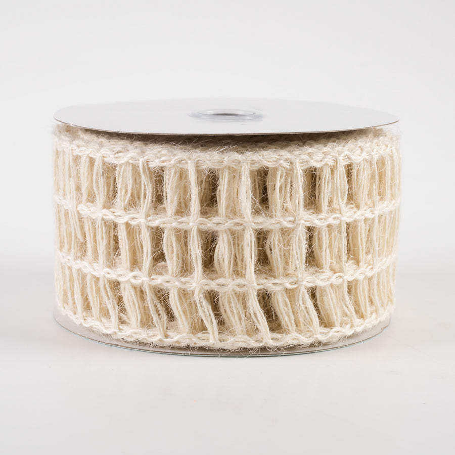 2.5" Jute Window Pane Mesh Ribbon: Cream (10 Yards)