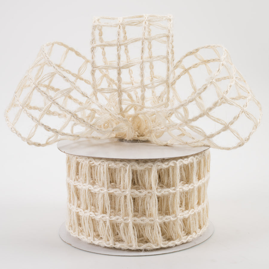 2.5" Jute Window Pane Mesh Ribbon: Cream (10 Yards)