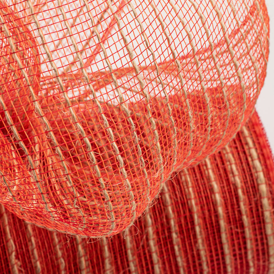 10" Poly Jute Deco Mesh: Orange, Red, & Natural Thin Stripe (10 Yards)