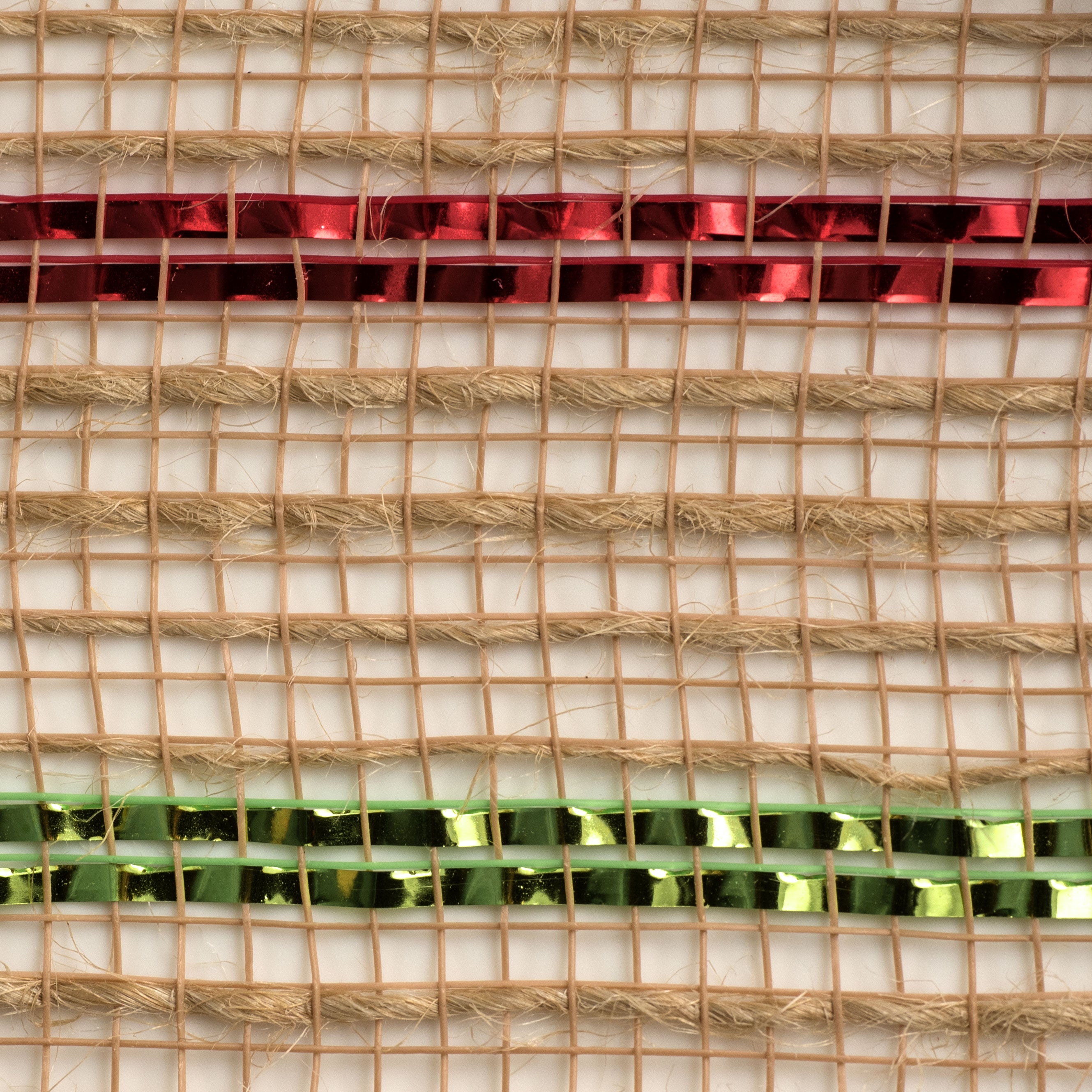 10" Poly Jute Deco Mesh: Natural & Lime/Red Metallic Stripe (10 Yards)