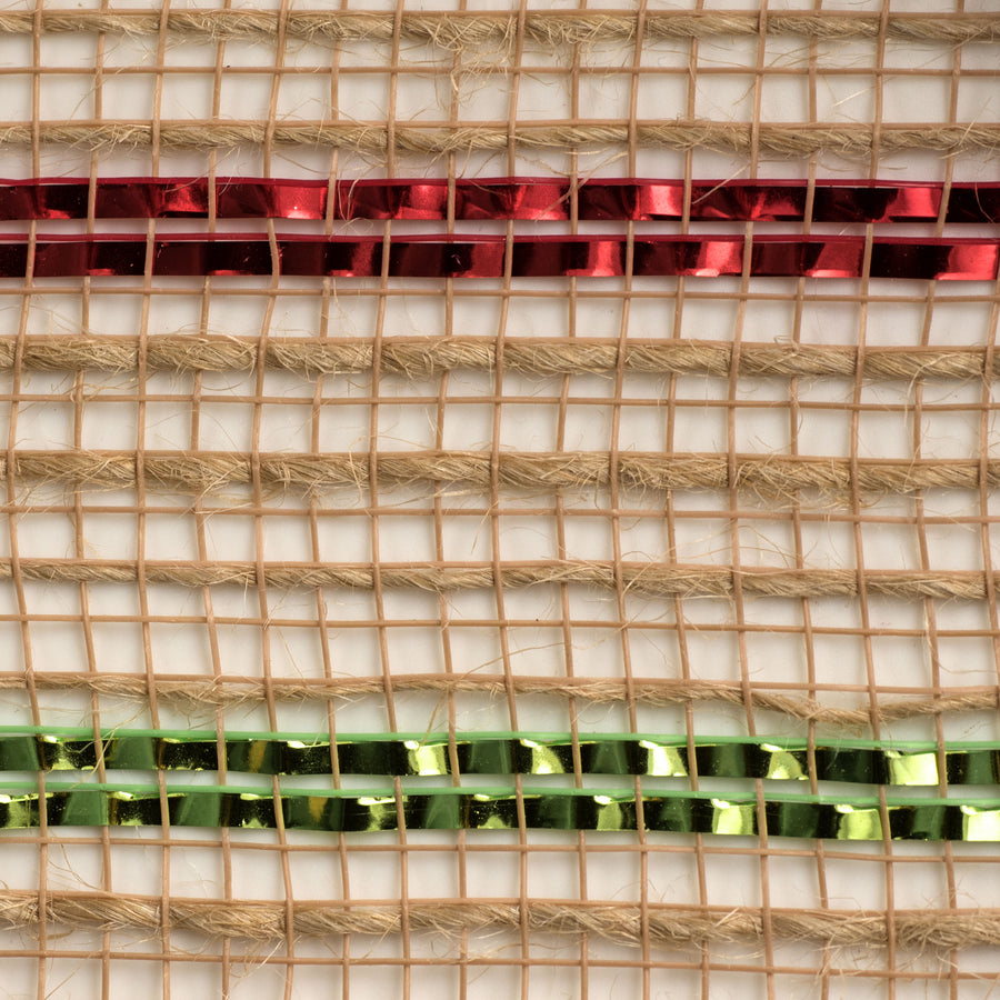 10" Poly Jute Deco Mesh: Natural & Lime/Red Metallic Stripe (10 Yards)