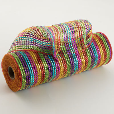 10" Wide Foil Stripes Poly Deco Mesh: Bright Multi  (10 Yards)