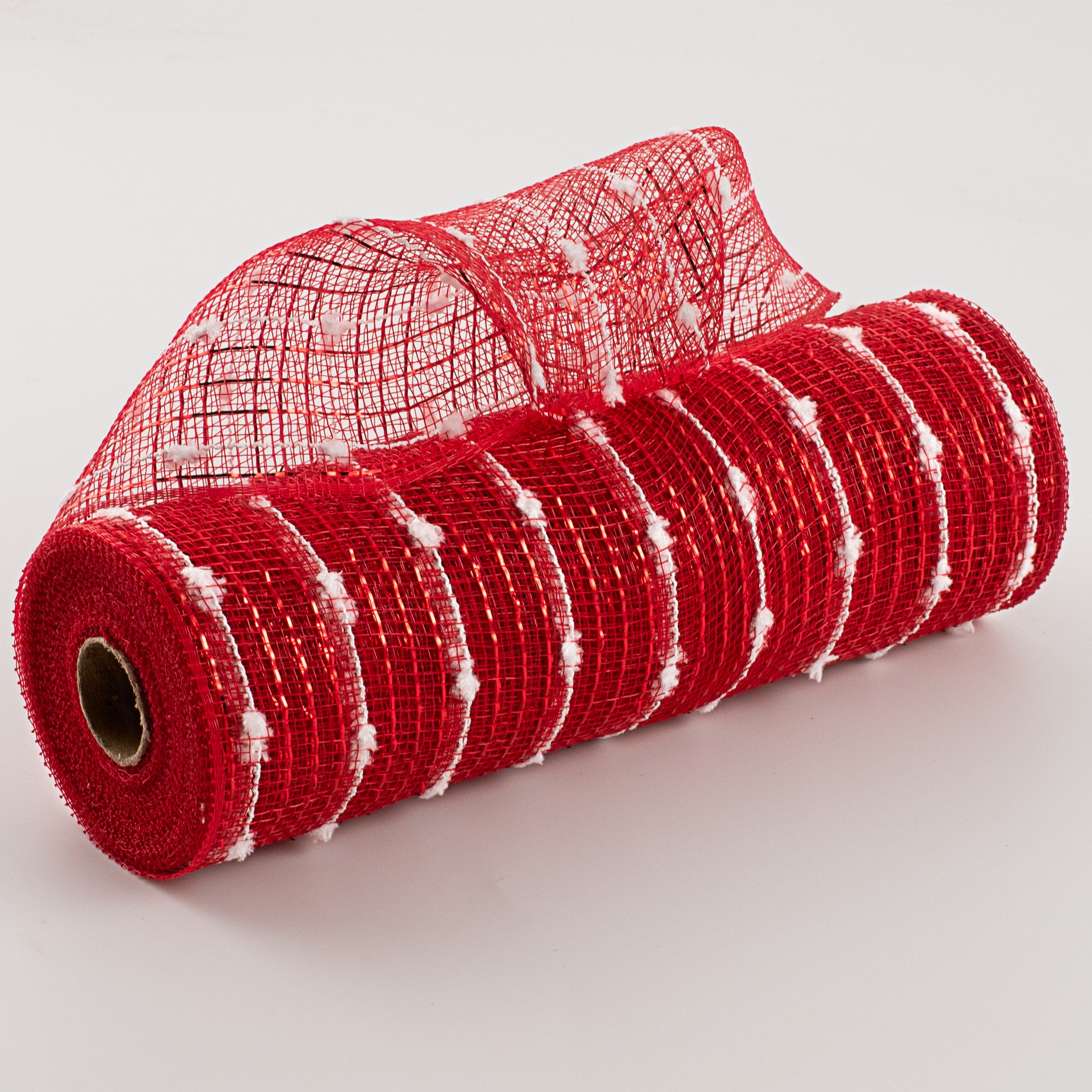 10" Metallic Snowball Deco Mesh: Red & White (10 Yards)