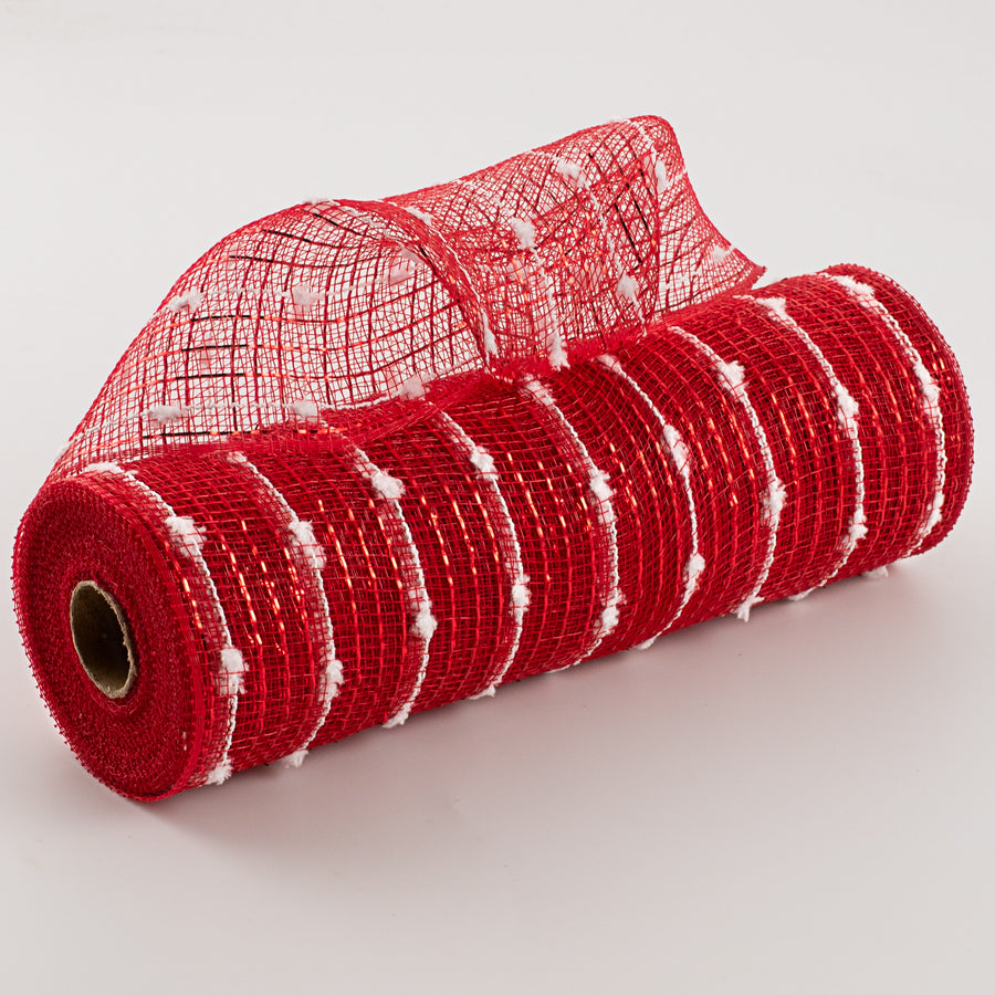 10" Metallic Snowball Deco Mesh: Red & White (10 Yards)