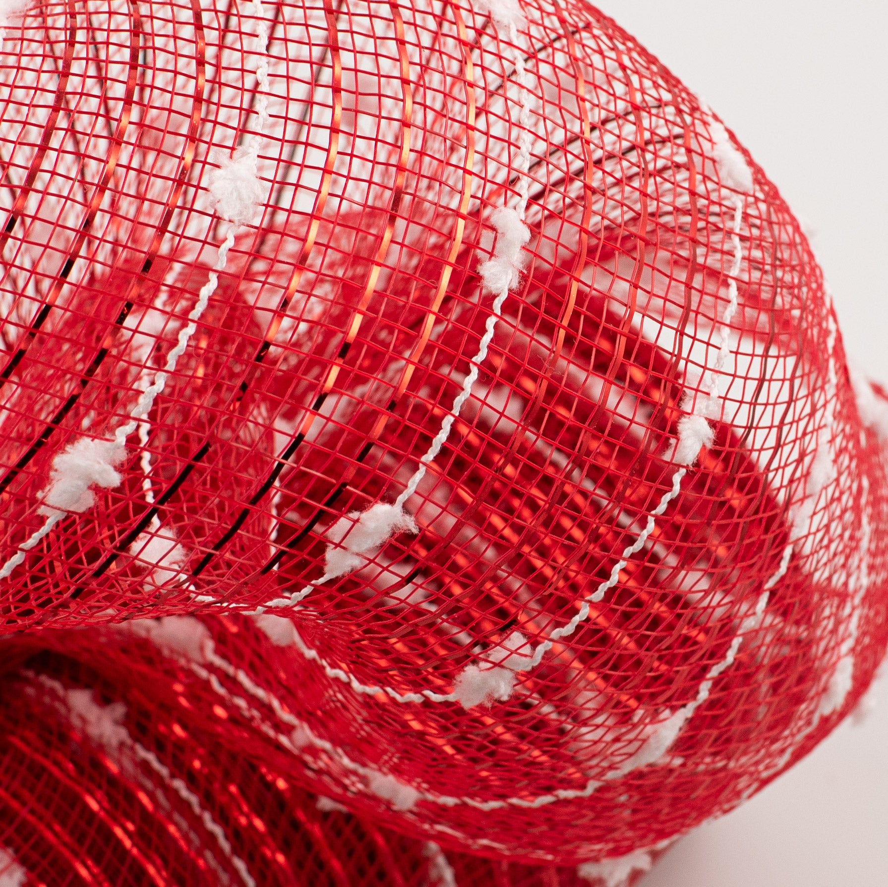 10" Metallic Snowball Deco Mesh: Red & White (10 Yards)