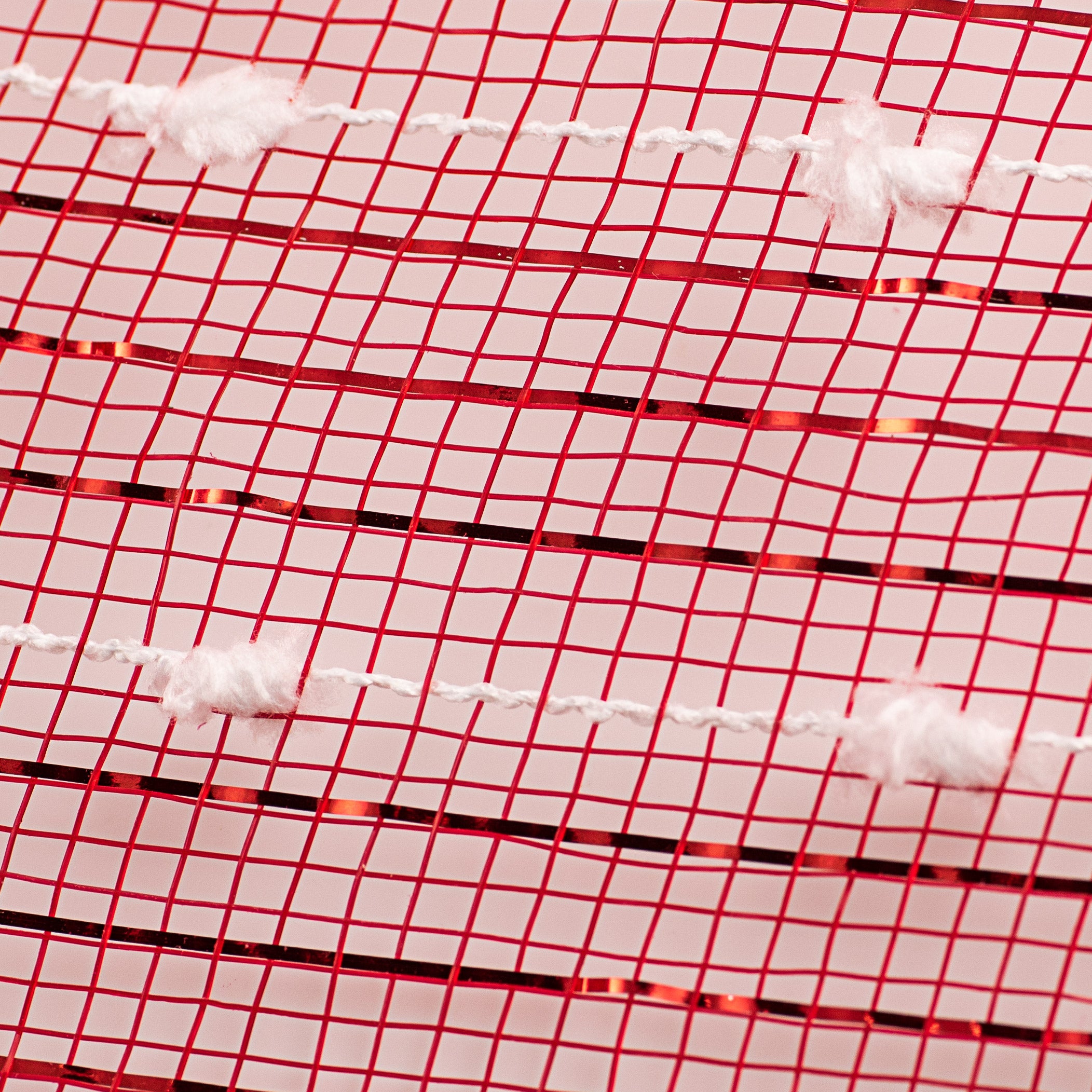 10" Metallic Snowball Deco Mesh: Red & White (10 Yards)