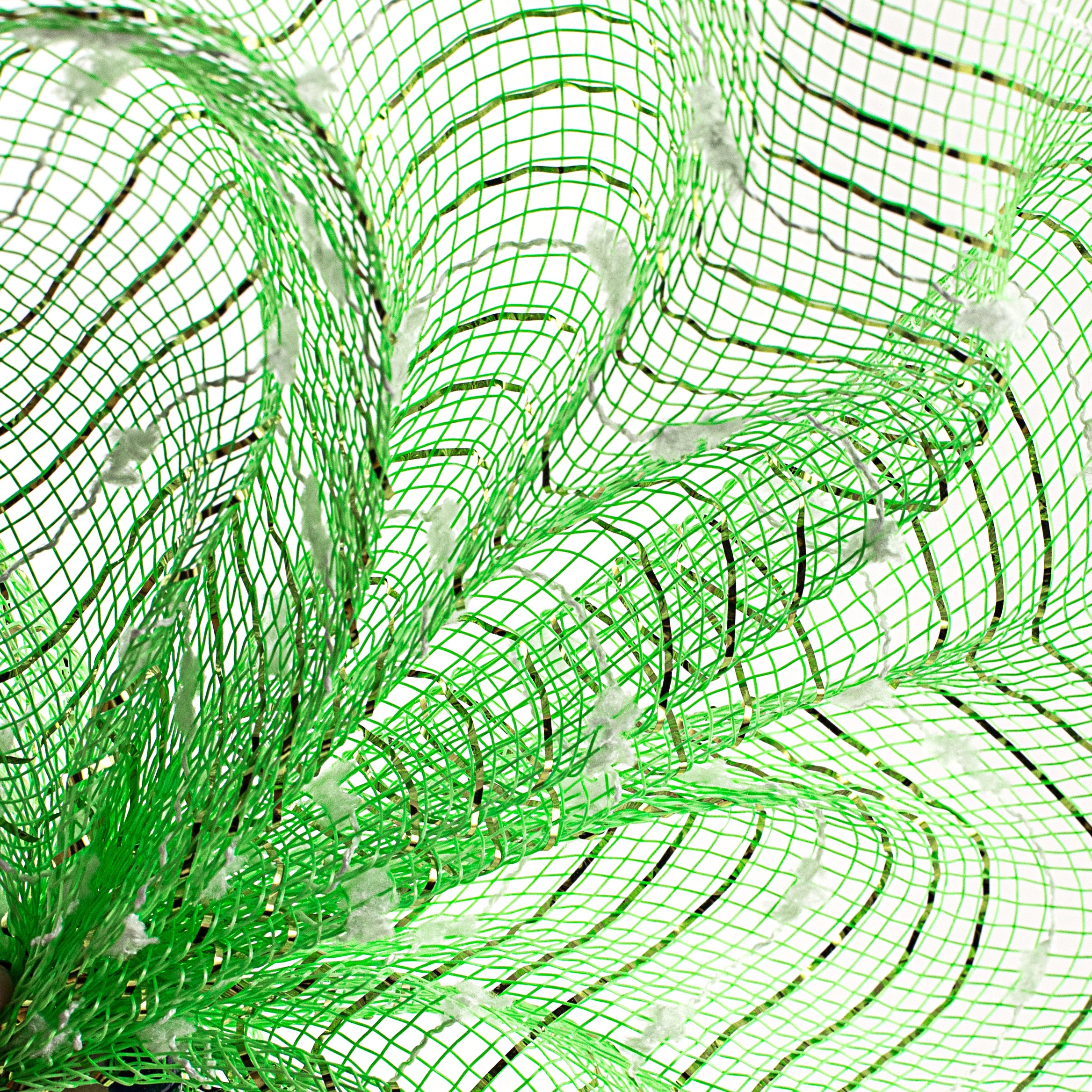 10" Metallic Snowball Deco Mesh: Lime Green & White (10 Yards)
