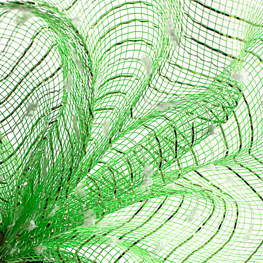 10" Metallic Snowball Deco Mesh: Lime Green & White (10 Yards)
