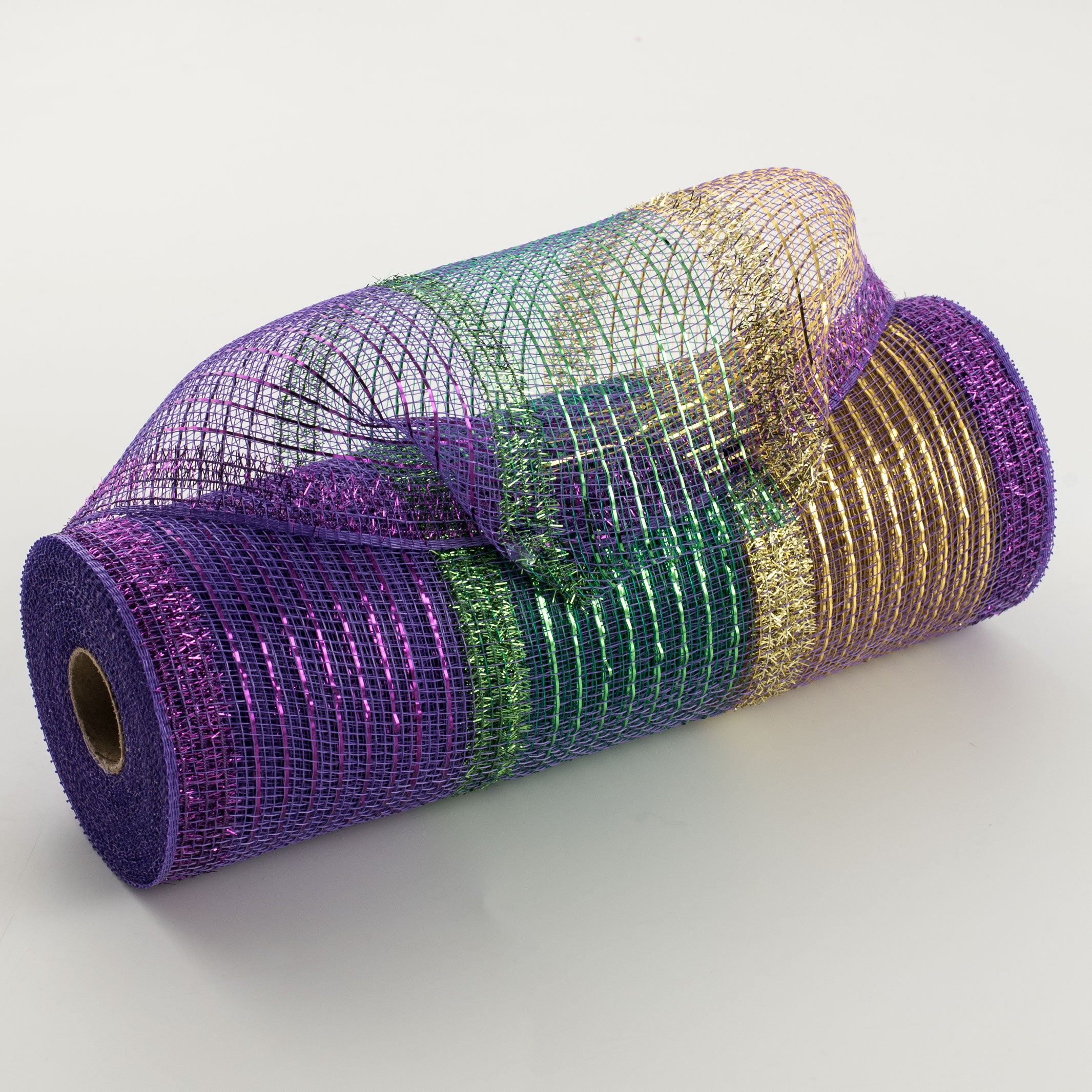 10" Poly Deco Tinsel Mesh: Mardi Gras Stripe