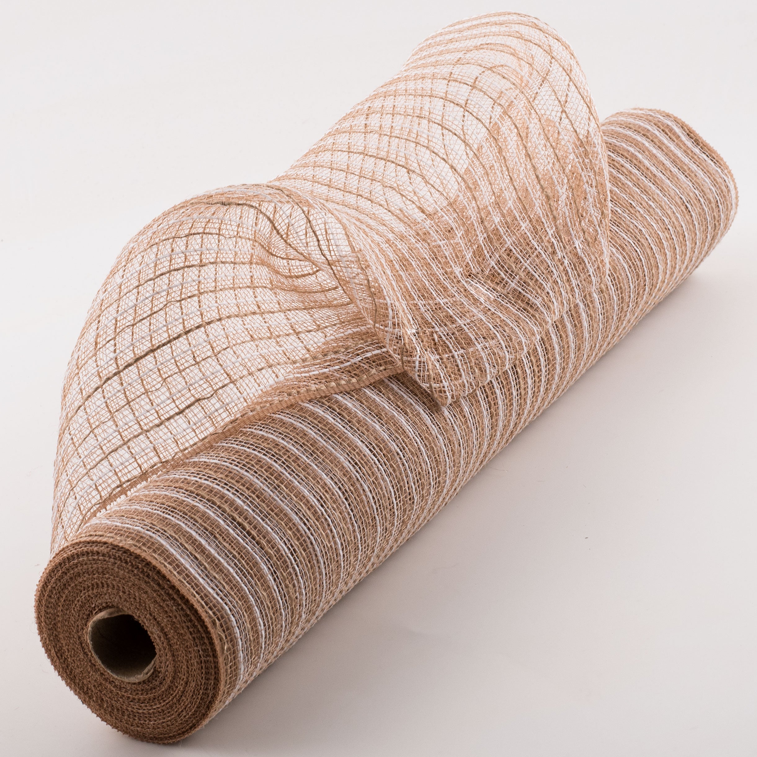21" Poly Jute Deco Mesh: Natural & Ivory Thin Stripe (10 Yards)