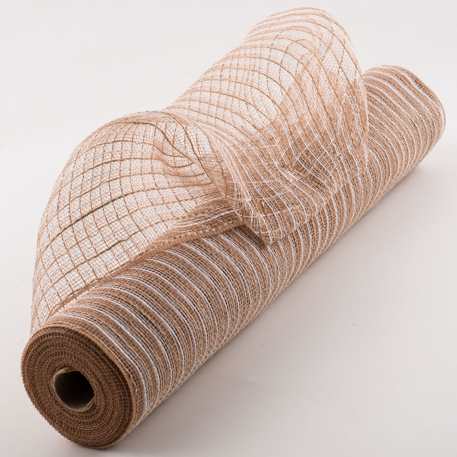 21" Poly Jute Deco Mesh: Natural & Ivory Thin Stripe (10 Yards)