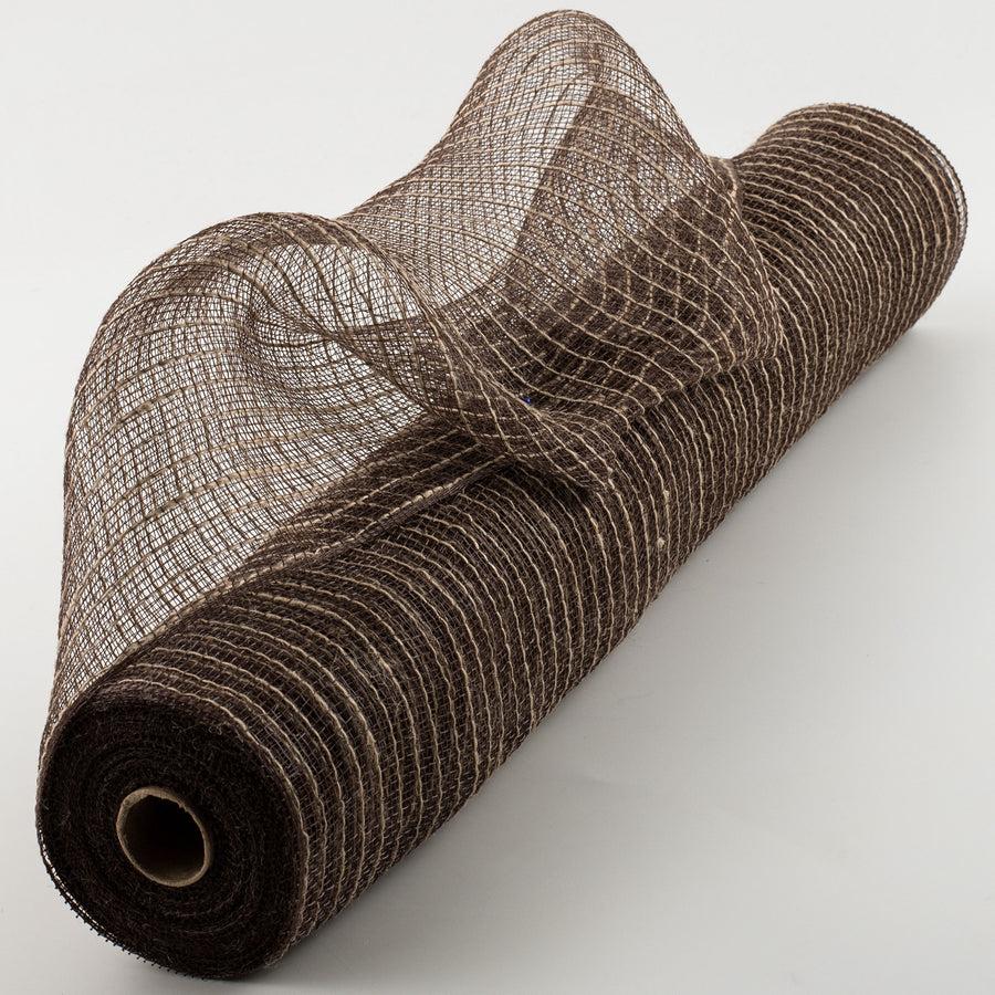 21" Poly Jute Deco Mesh: Natural & Brown Thin Stripe (10 Yards)