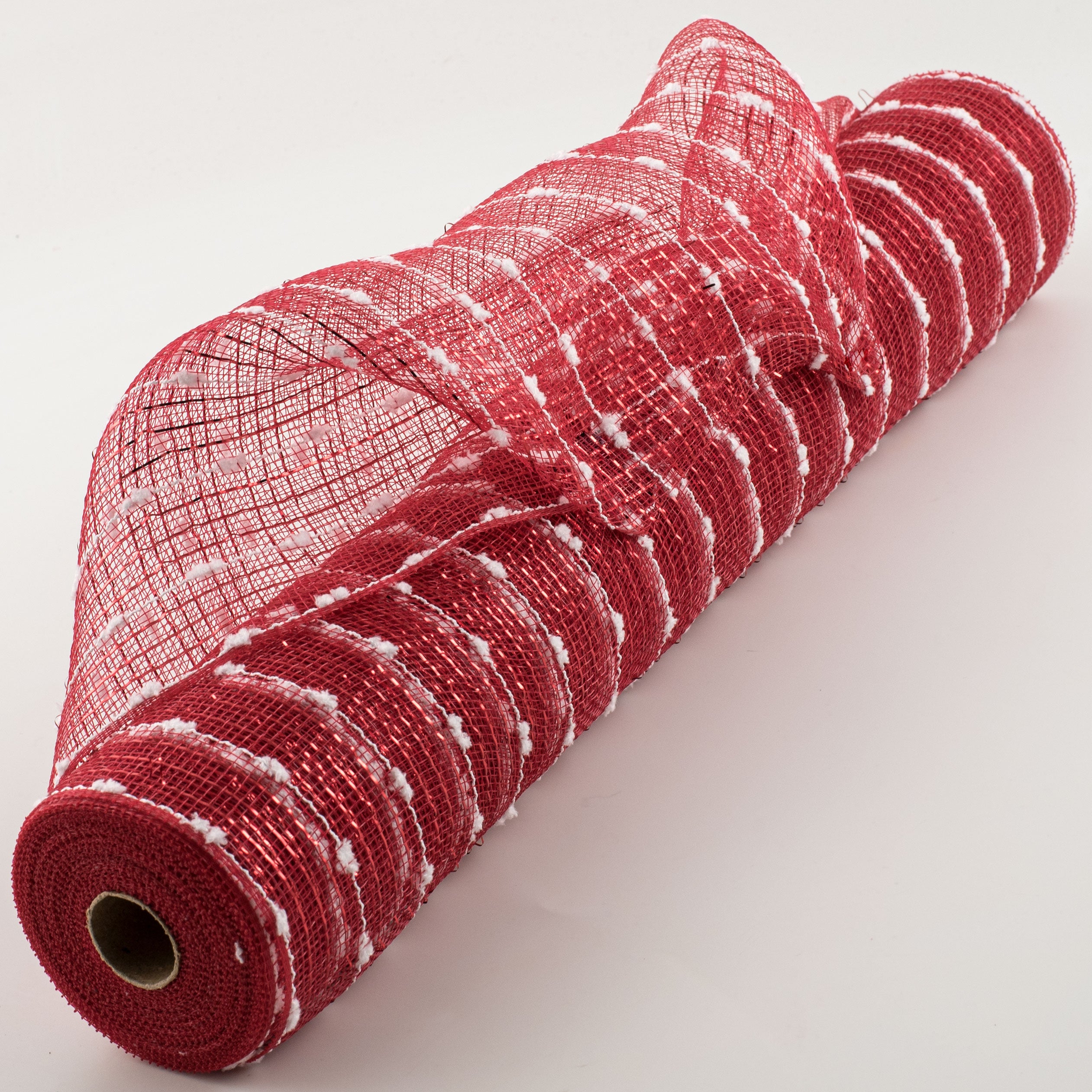 21" Metallic Snowball Deco Mesh: Red & White (10 Yards)