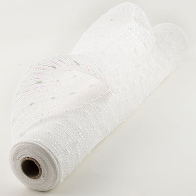 21" Metallic Snowball Deco Mesh: White Iridescent (10 Yards)