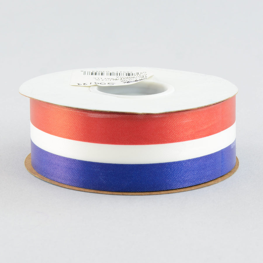 1 7/16" Red, White & Blue Striped Flora Satin Ribbon (50 Yards)
