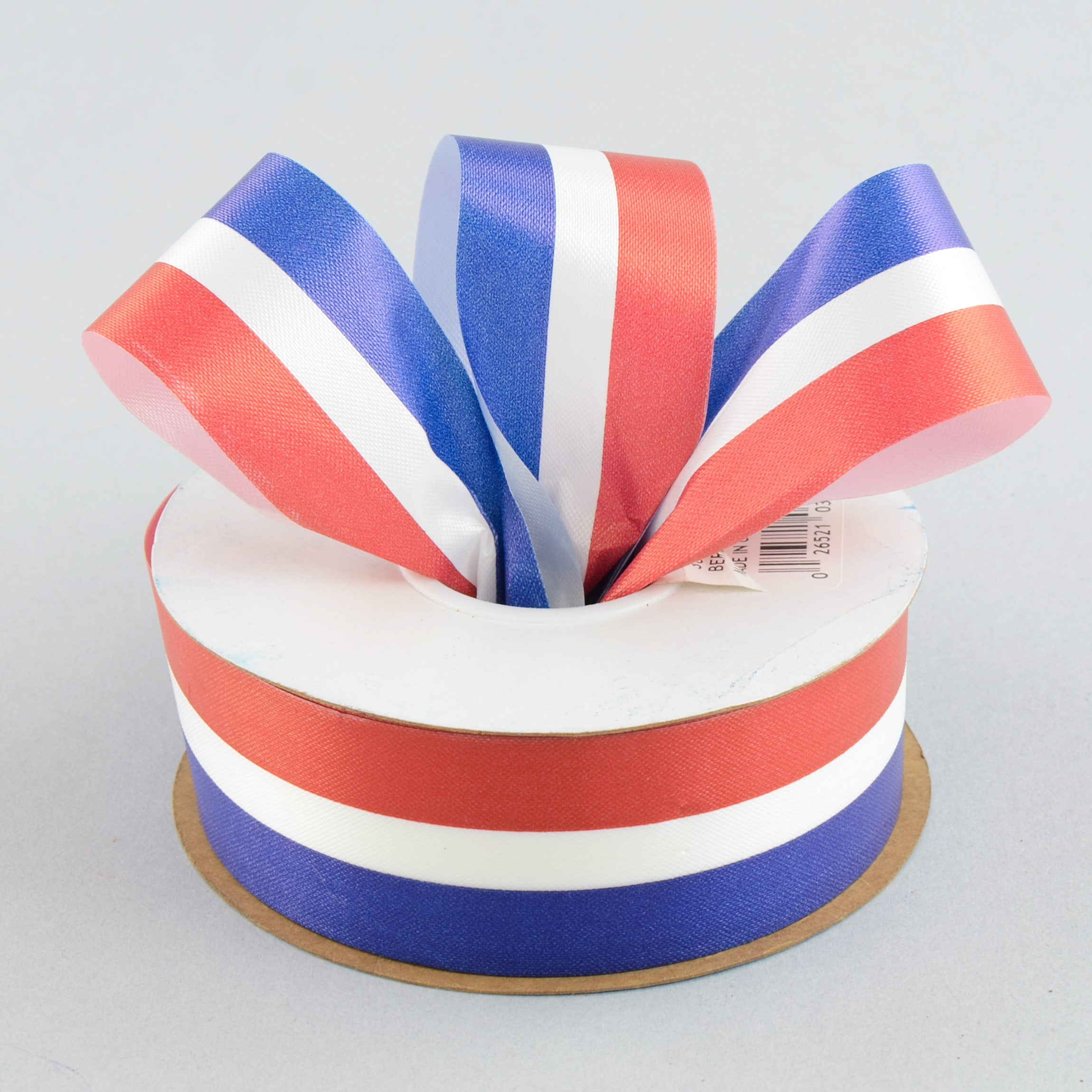 1 7/16" Red, White & Blue Striped Flora Satin Ribbon (50 Yards)