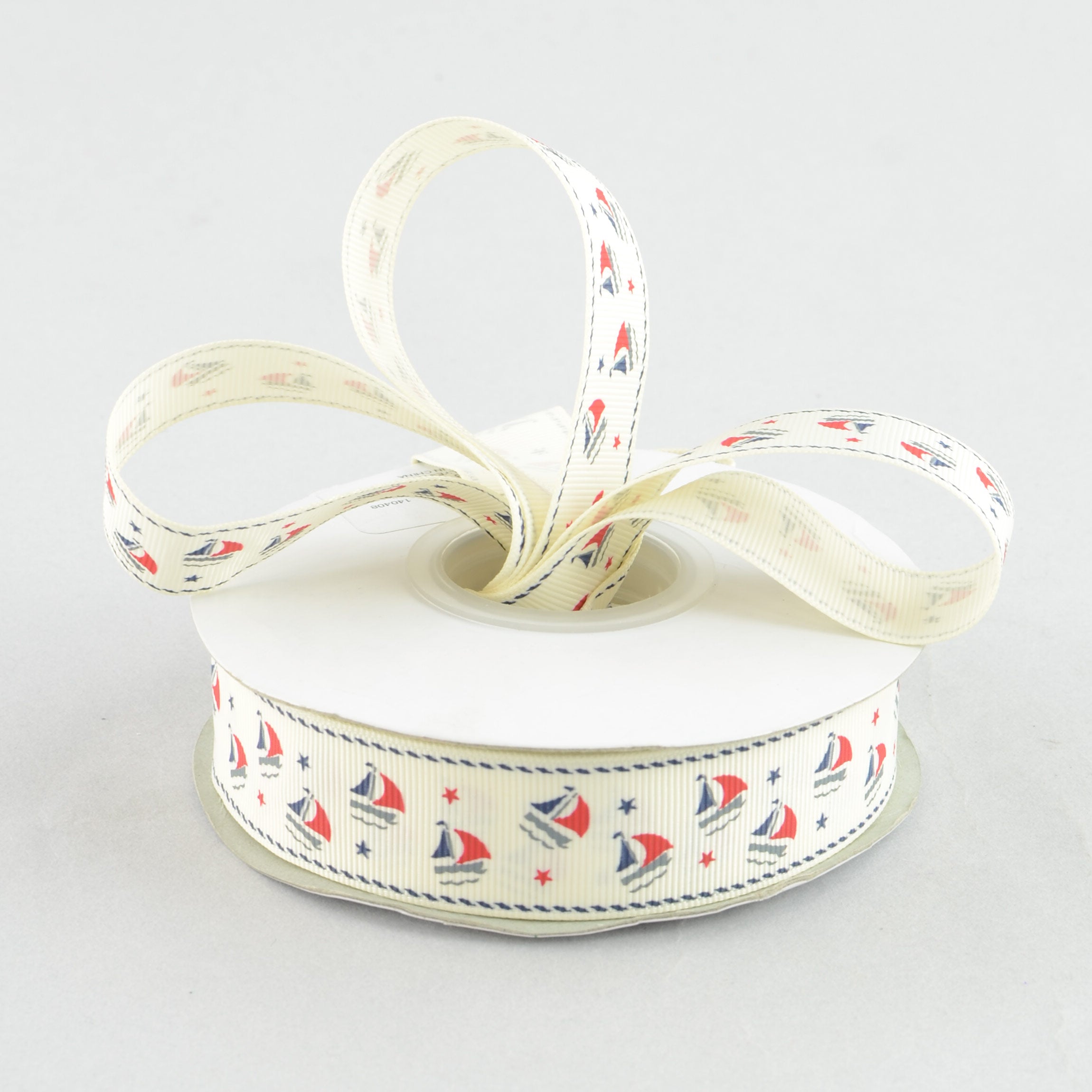 1" Sailboat Grosgrain Ribbon: Ivory, Navy & Red (25 Yards) Lifestyle Photo