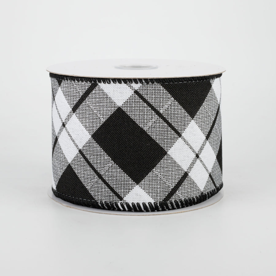 2.5" Sally Print Plaid Ribbon: Black & White (10 Yards)