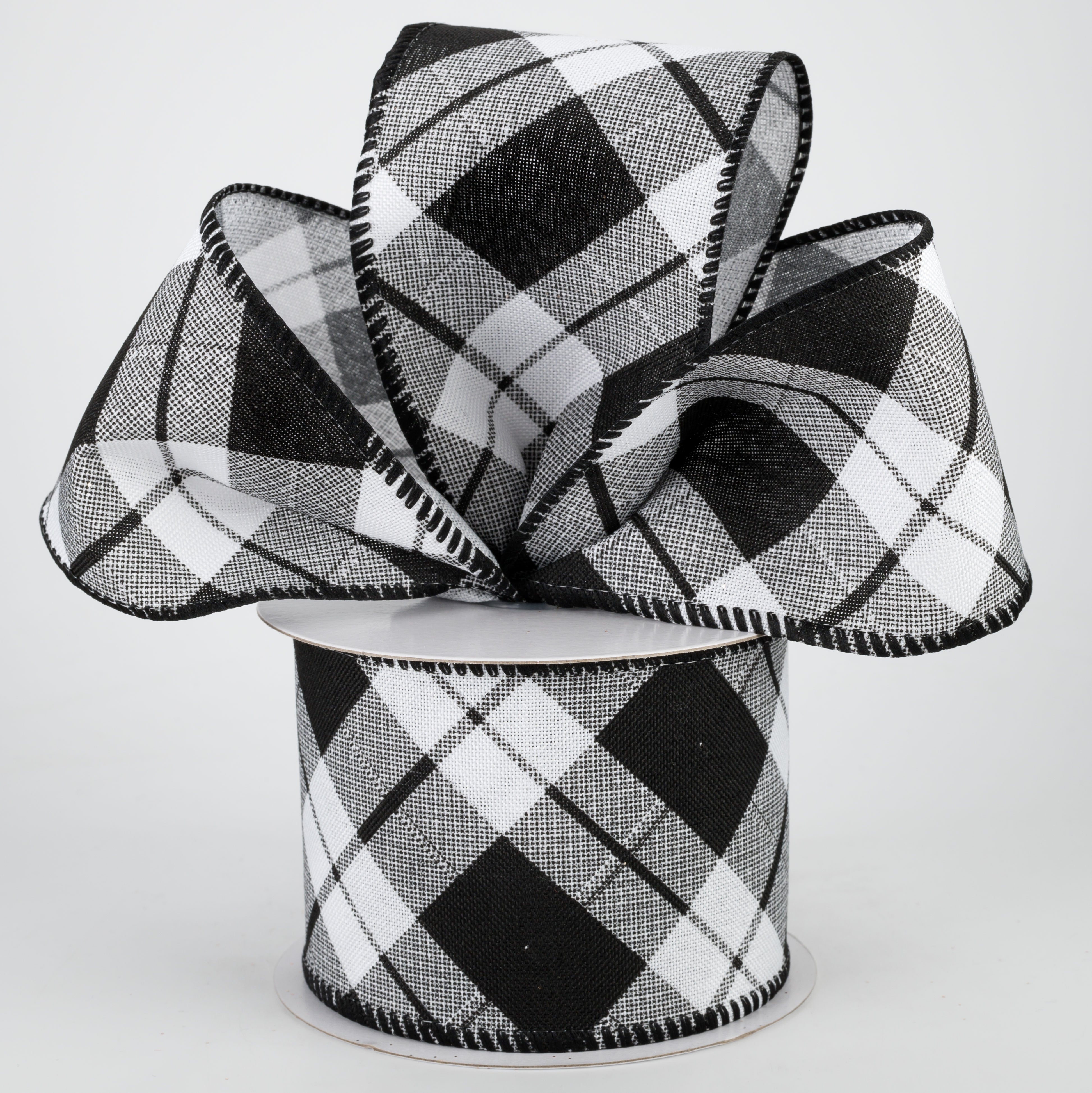 2.5" Sally Print Plaid Ribbon: Black & White (10 Yards) Lifestyle Photo