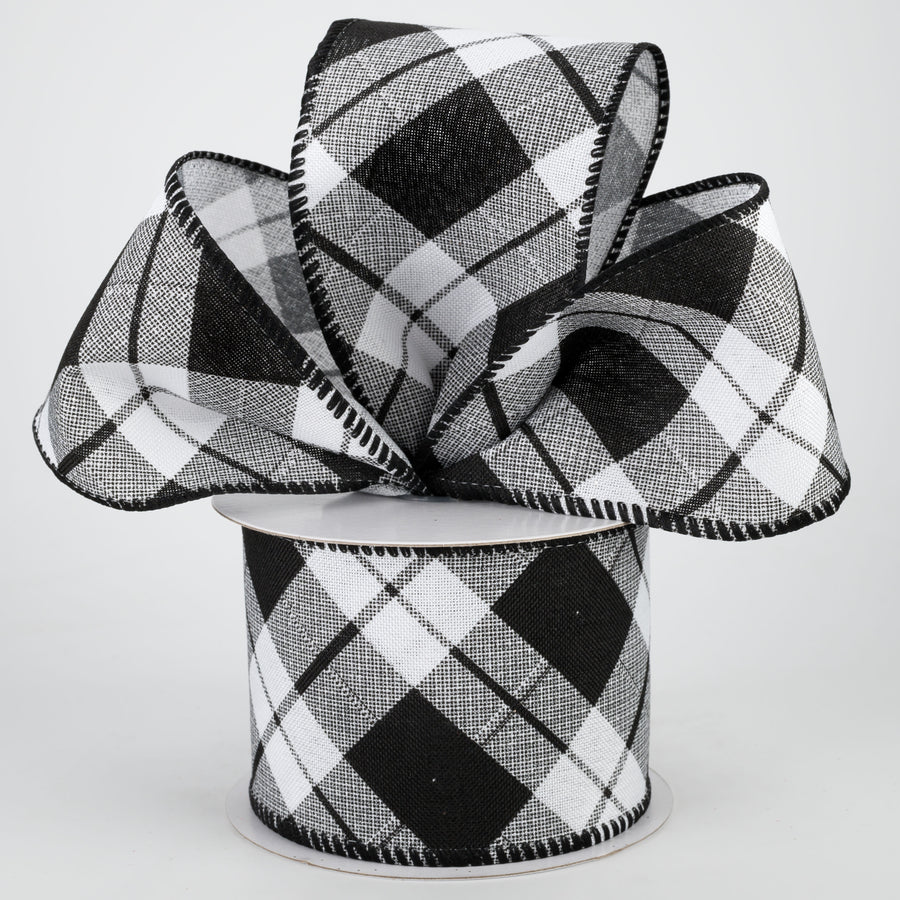 2.5" Sally Print Plaid Ribbon: Black & White (10 Yards) Lifestyle Photo