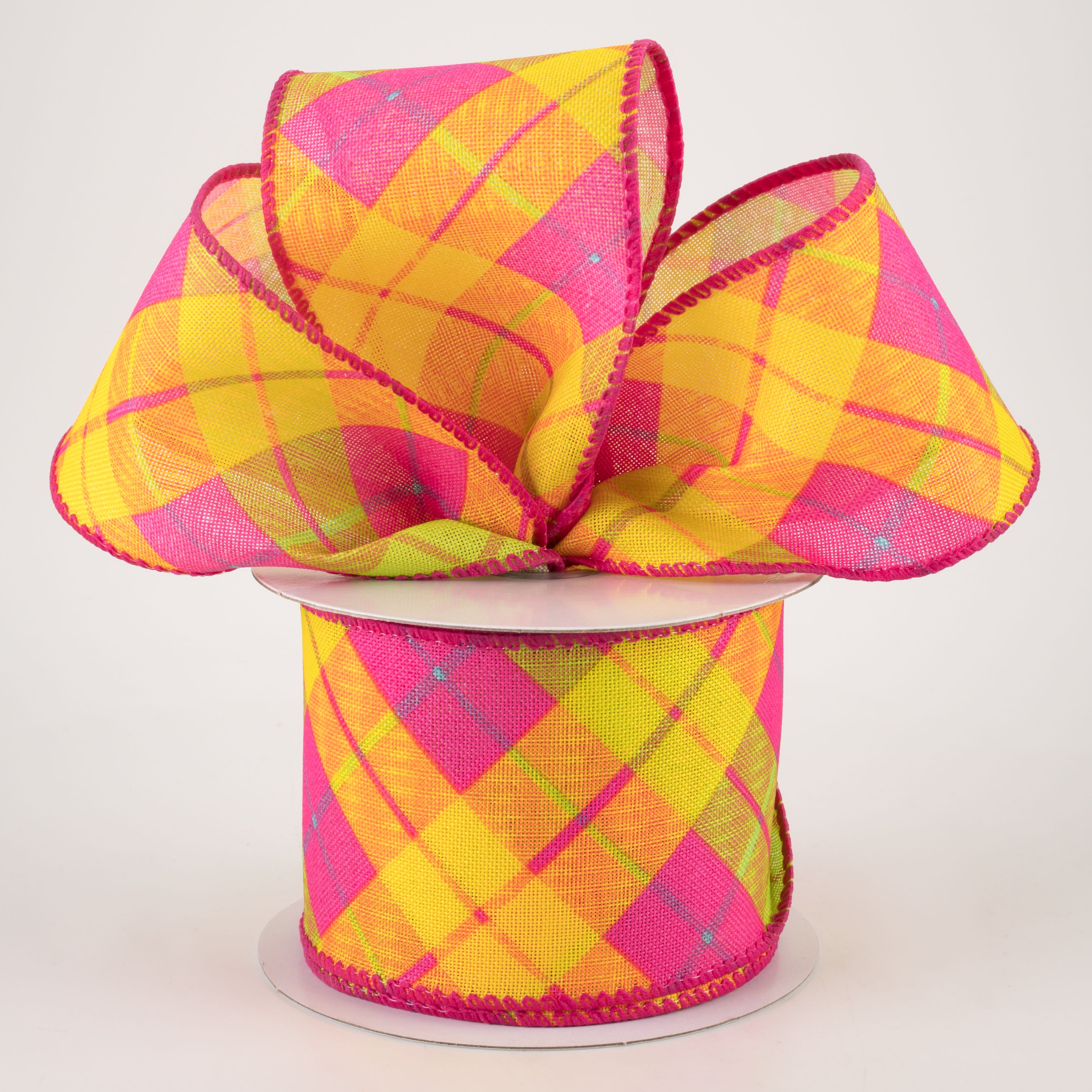 2.5" Sally Print Plaid Ribbon: Bright Spring (10 Yards) Lifestyle Photo