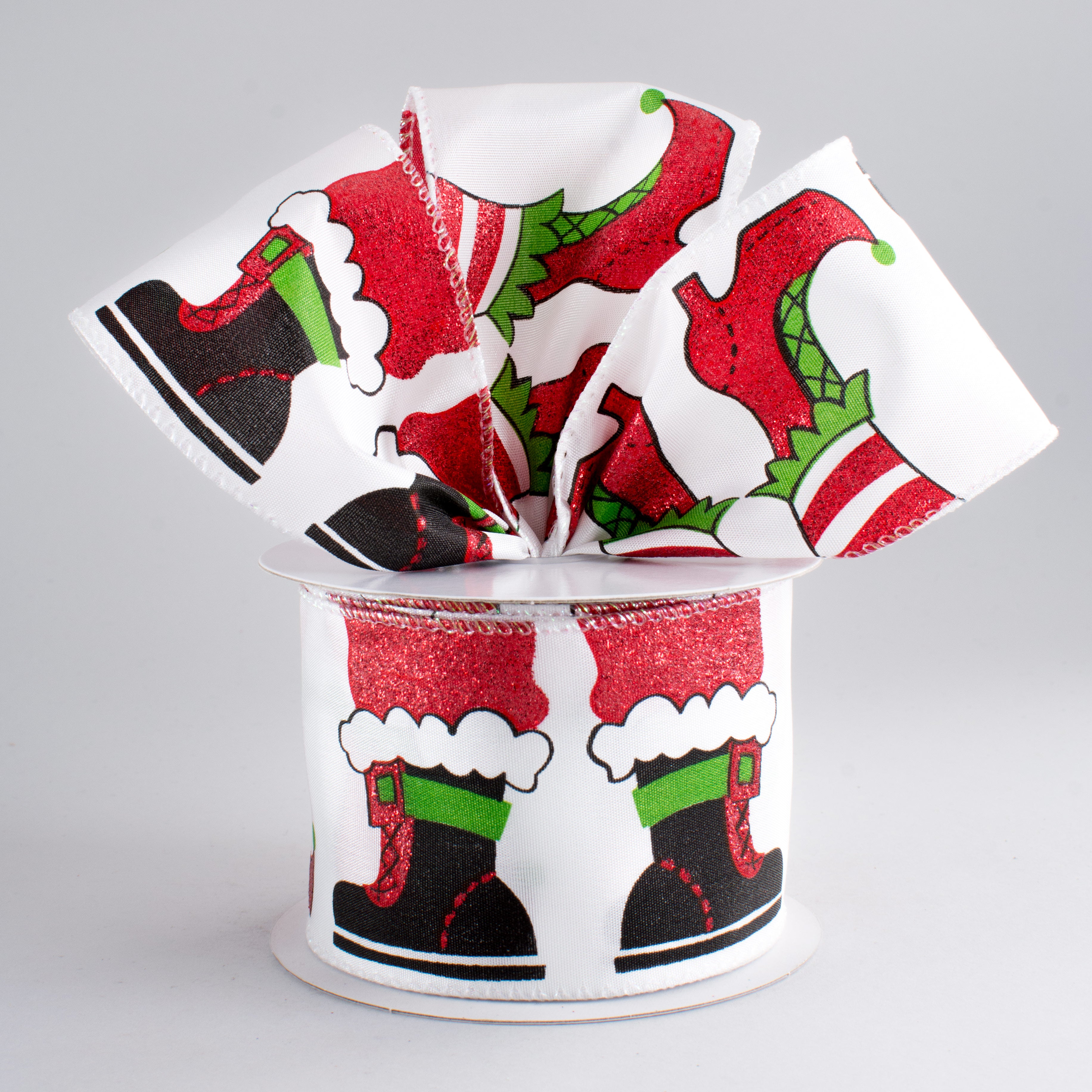 2.5" Santa Boot & Elf Shoe Ribbon (10 Yards) Lifestyle Photo