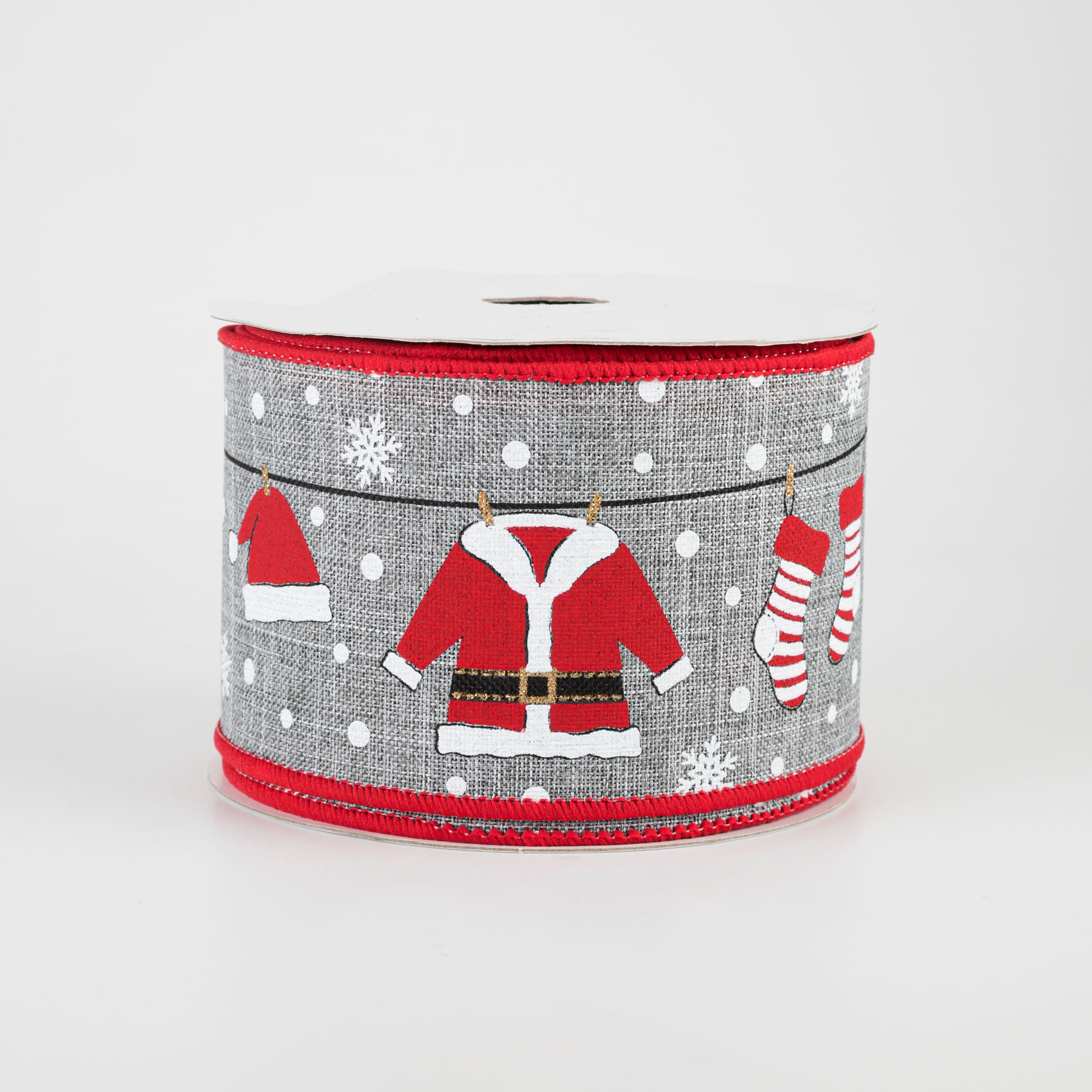 2.5" Santa Clothesline Ribbon: Grey (10 Yards)