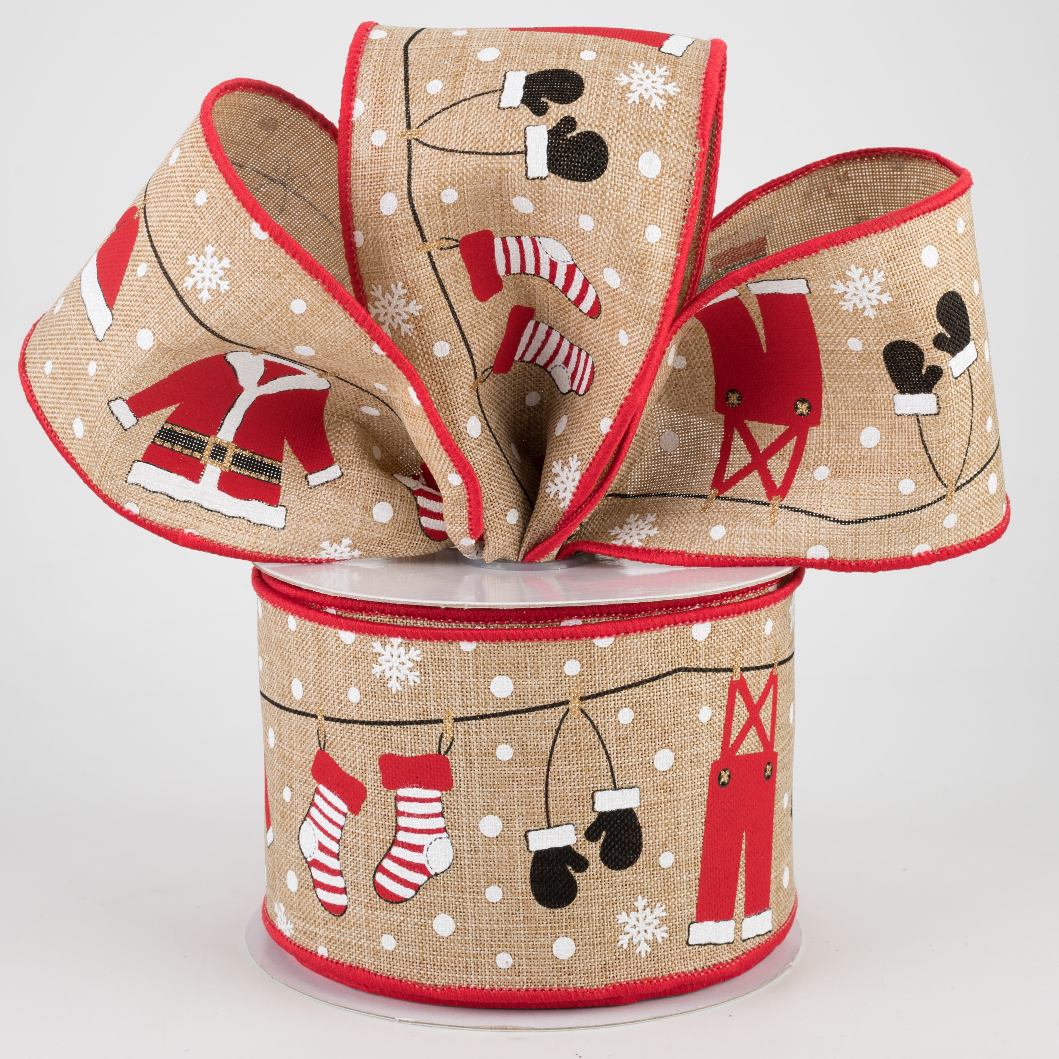2.5" Santa Clothesline Ribbon: Light Beige (10 Yards) Lifestyle Photo