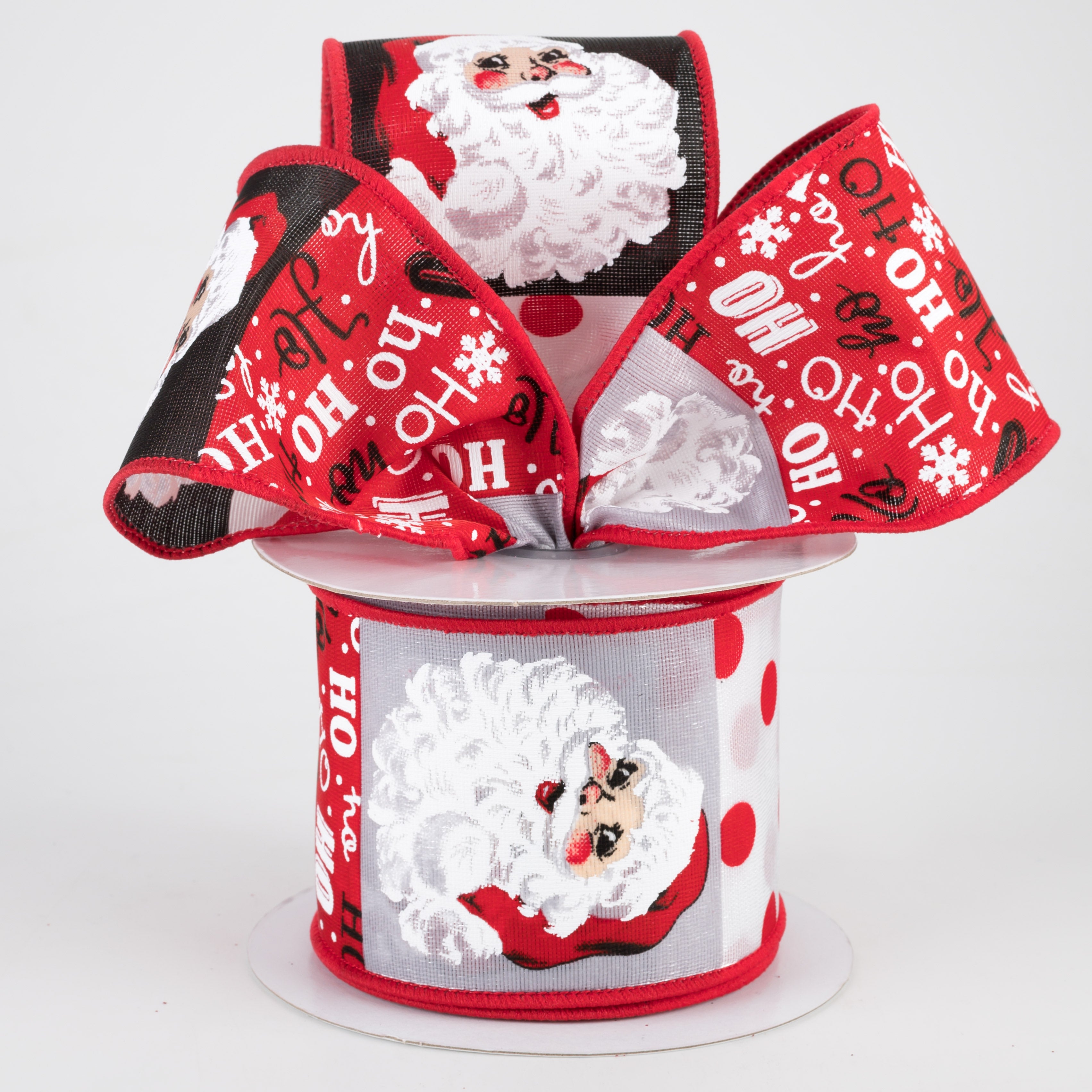 2.5" Santa Face Ho-Ho-Ho Block Pattern Ribbon (10 Yards) Lifestyle Photo