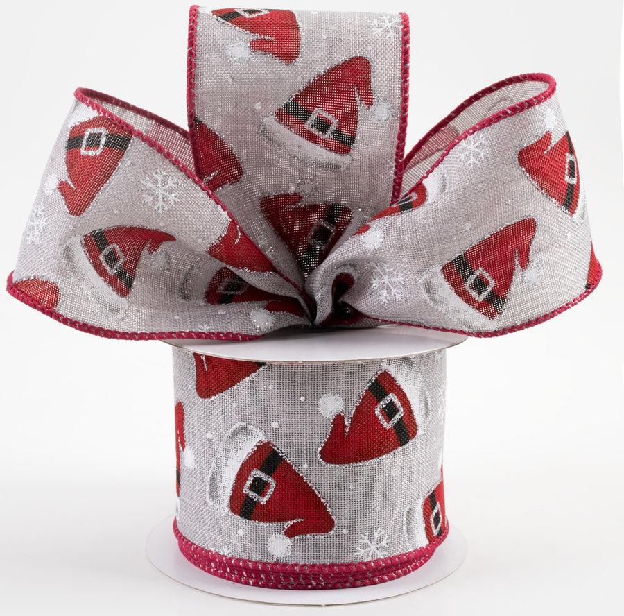 2.5" Santa Hats, Snowflakes, Silver Glitter Ribbon: Gray (10 Yards) Lifestyle Photo