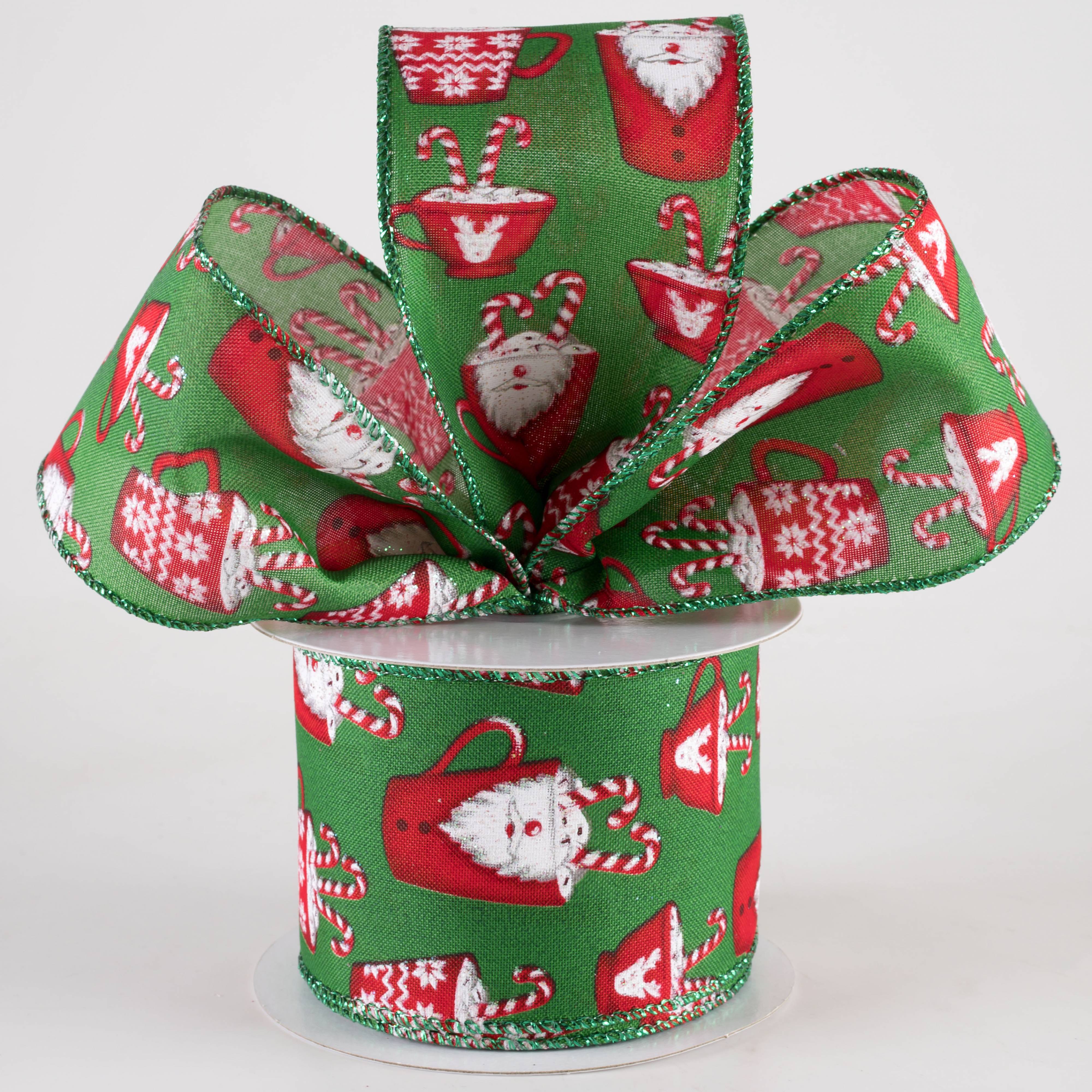 2.5" Santa Mug Hot Cocoa Ribbon: Emerald Green (10 Yards) Lifestyle Photo