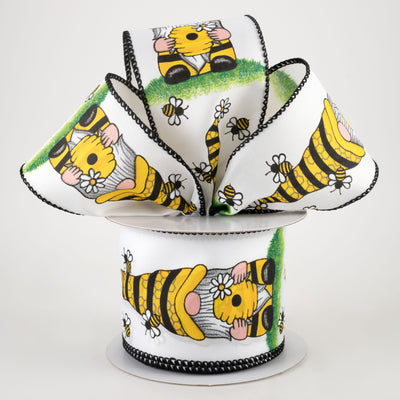2.5" Satin Beekeeper Gnome Ribbon: White (10 Yards) Lifestyle Photo