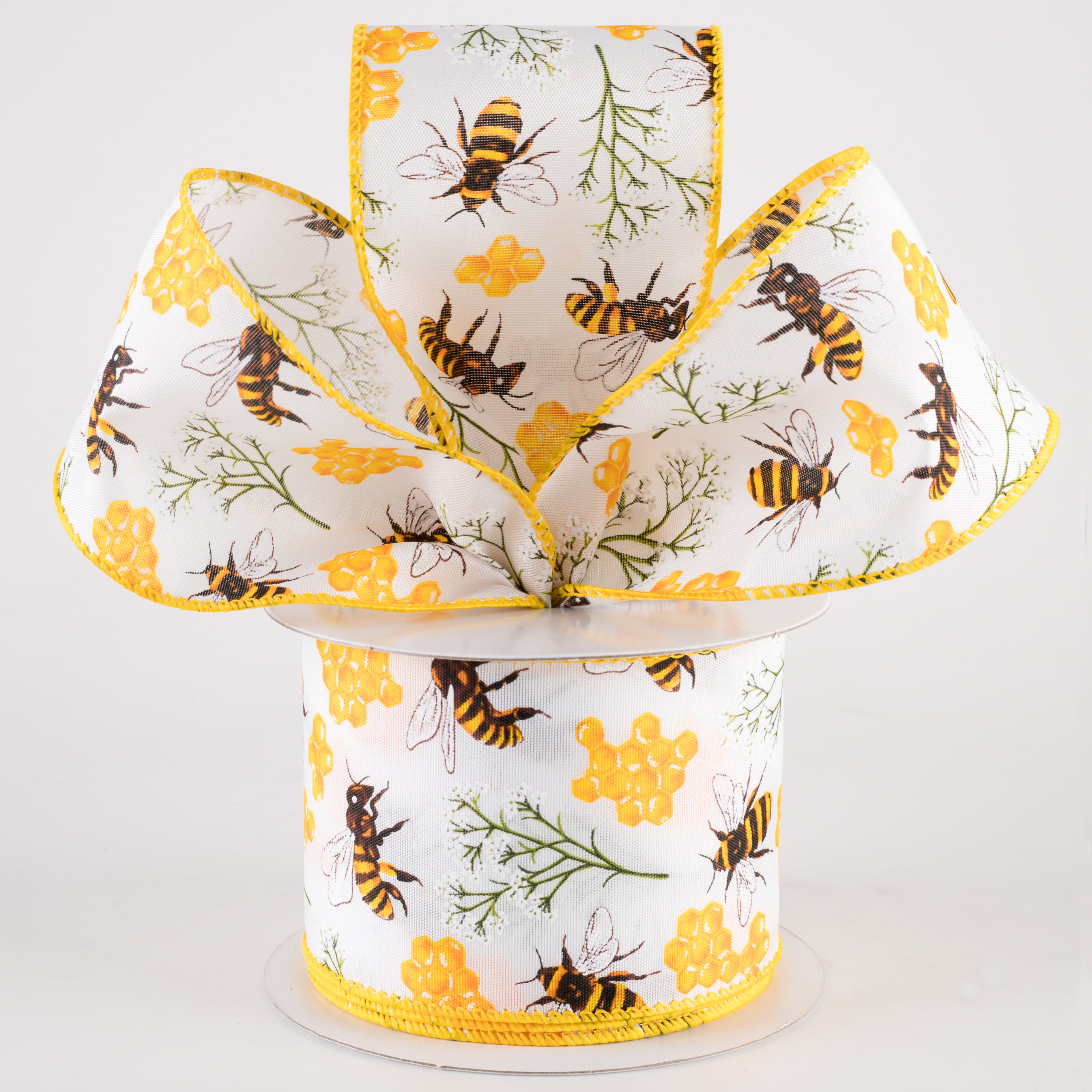 2.5" Satin Bees, Honeycomb, Baby's Breath Ribbon (10 Yards) Lifestyle Photo