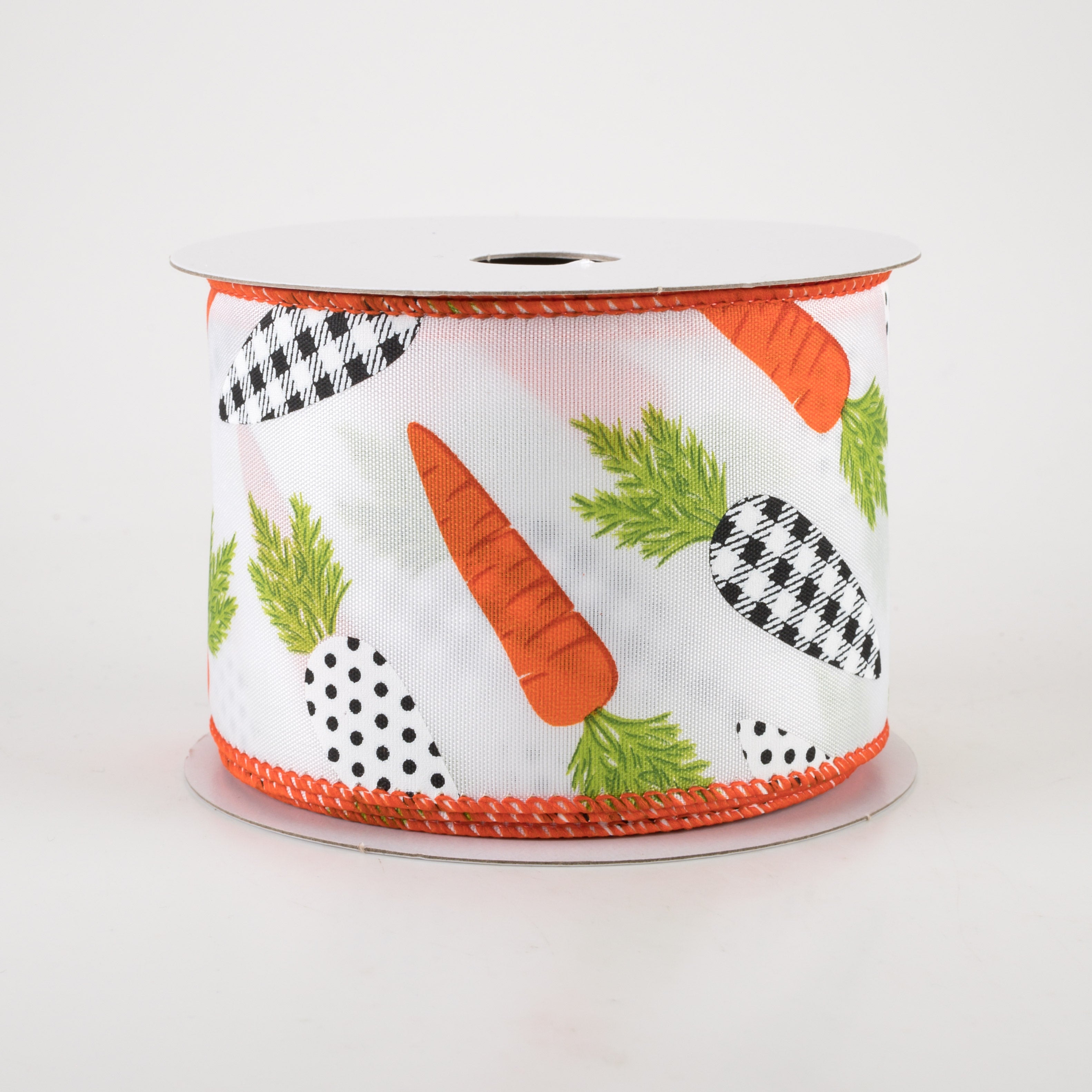 2.5" Satin Black & White Carrots Ribbon: White (10 Yards) Item Number: 31214-40-01