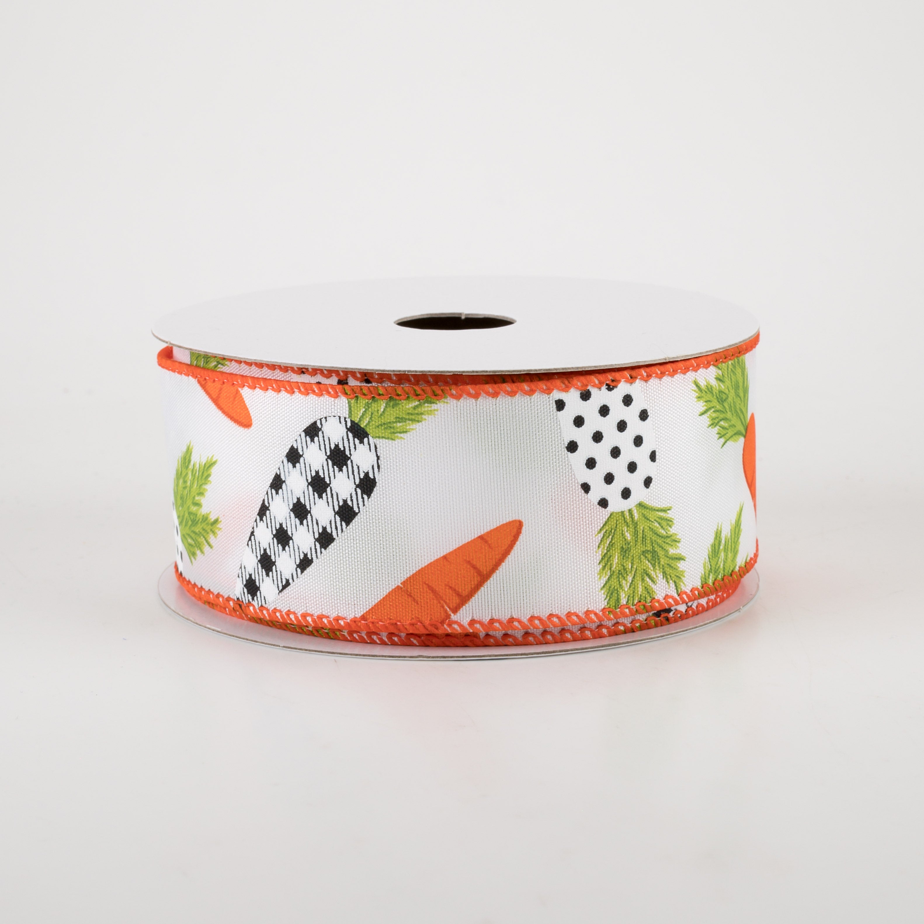1.5" Satin Black & White Carrots Ribbon: White (10 Yards) Item Number: 31214-09-01