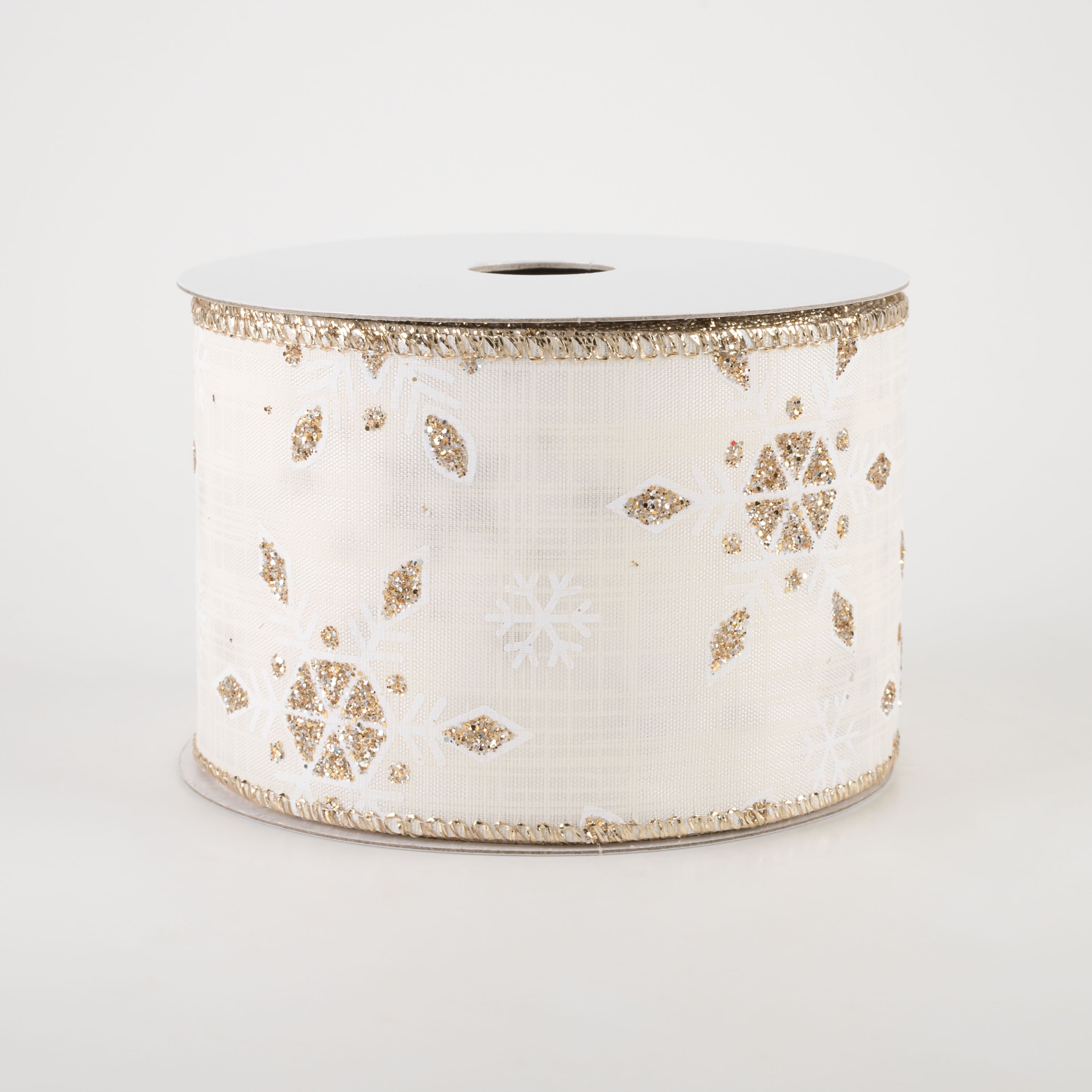 2.5" Satin Champagne Glitter Snowflake Ribbon (10 Yards)