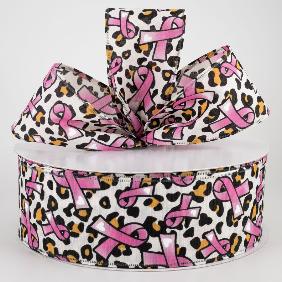 2.5" Satin Cheetah Pink Breast Cancer Ribbon Ribbon (50 Yards) Lifestyle Photo