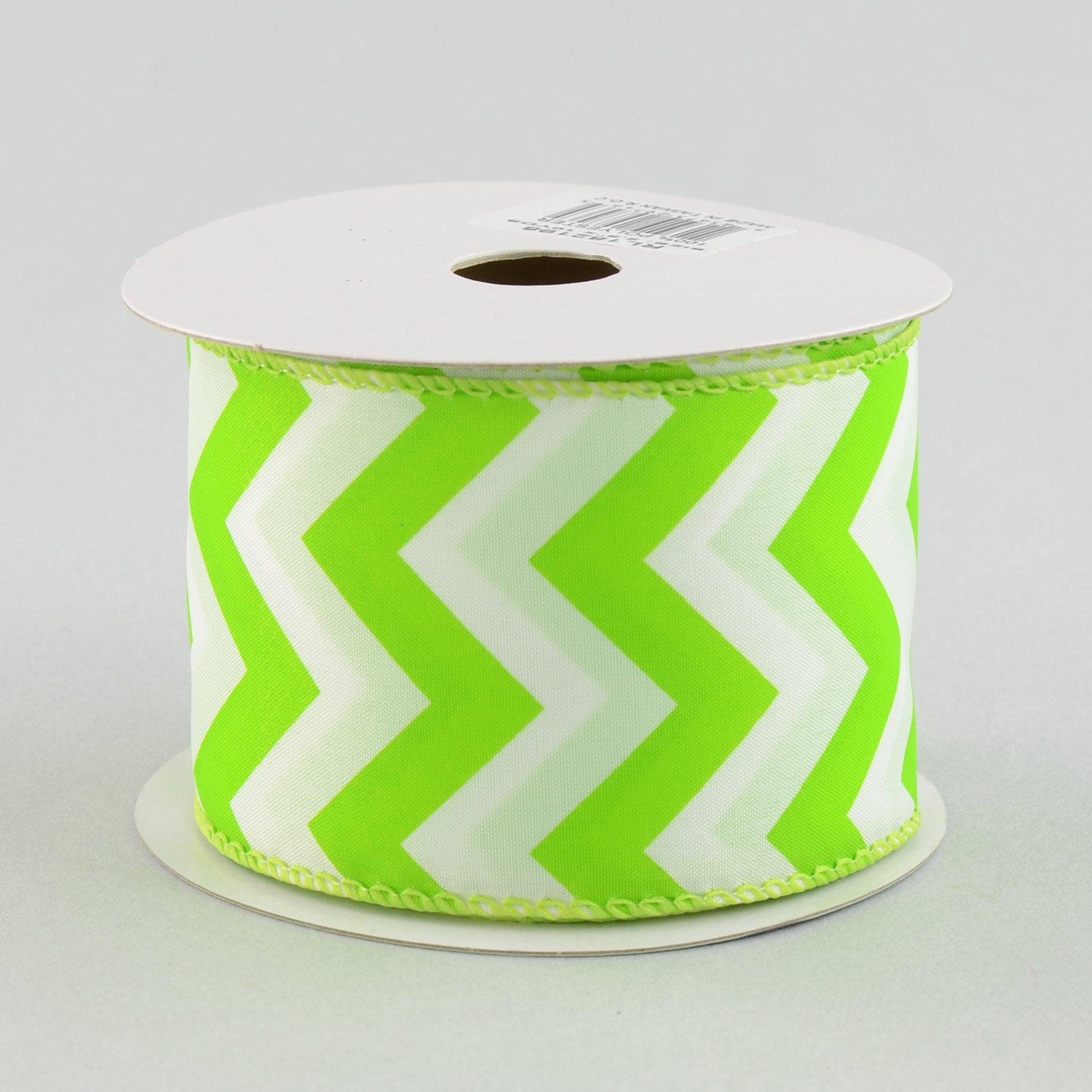 2.5" Satin Chevron Ribbon: Lime Green & White (10 Yards)
