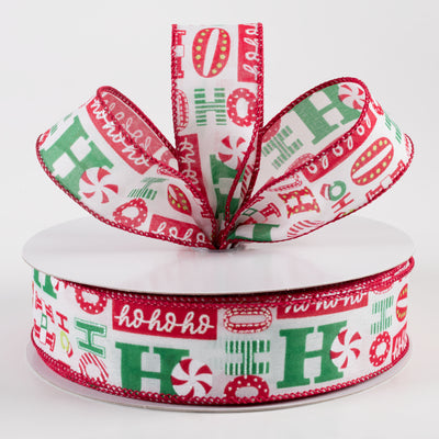 1.5" Satin Christmas Ho Ho Ho Ribbon: White, Red, Green (50 Yards) Lifestyle Photo
