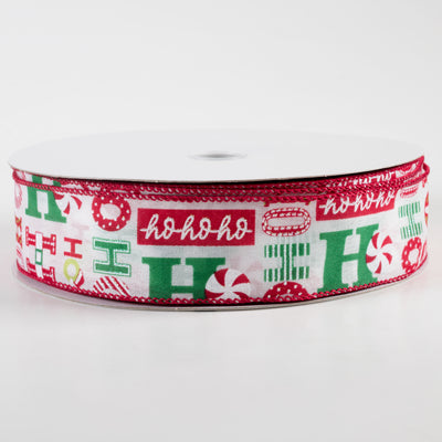 1.5" Satin Christmas Ho Ho Ho Ribbon: White, Red, Green (50 Yards)
