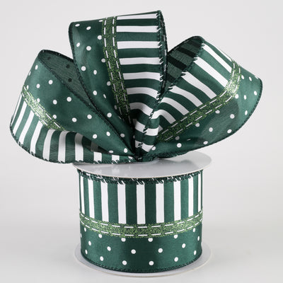 2.5" Satin Dots & Stripes Ribbon: Dark Green & White (10 Yards) Lifestyle Photo