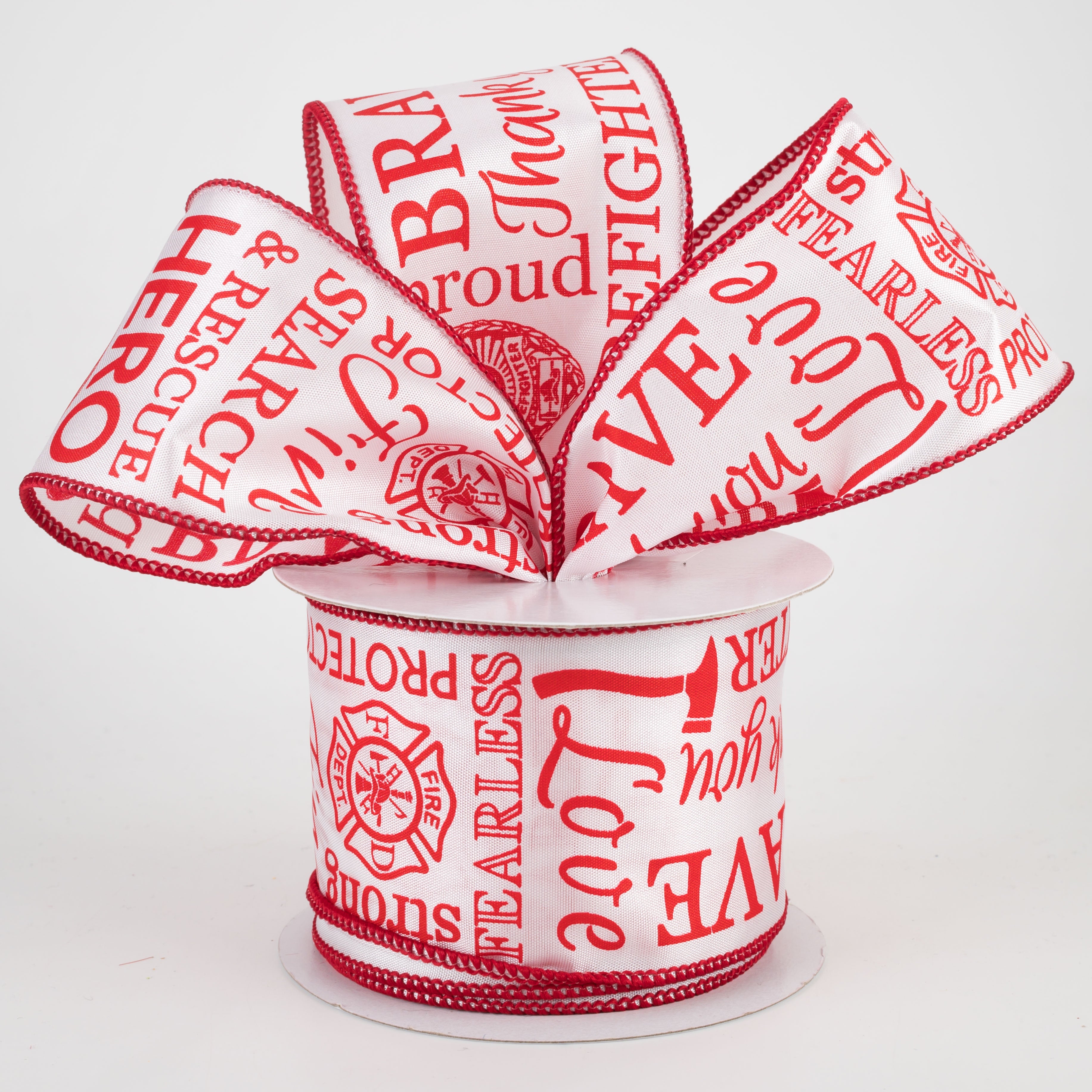 2.5" Satin Firefighter Support Ribbon: White & Red (10 Yards) Lifestyle Photo