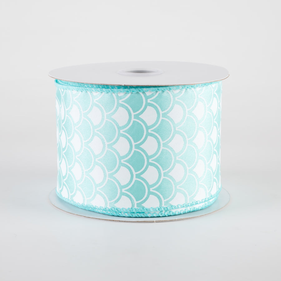 2.5" Satin Fish Scales Mermaid Ribbon: Aqua & White (10 Yards)