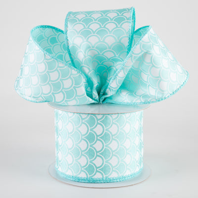 2.5" Satin Fish Scales Mermaid Ribbon: Aqua & White (10 Yards) Lifestyle Photo