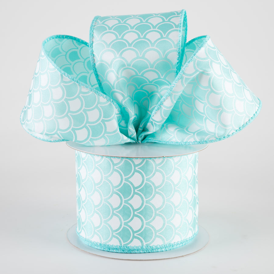 2.5" Satin Fish Scales Mermaid Ribbon: Aqua & White (10 Yards) Lifestyle Photo