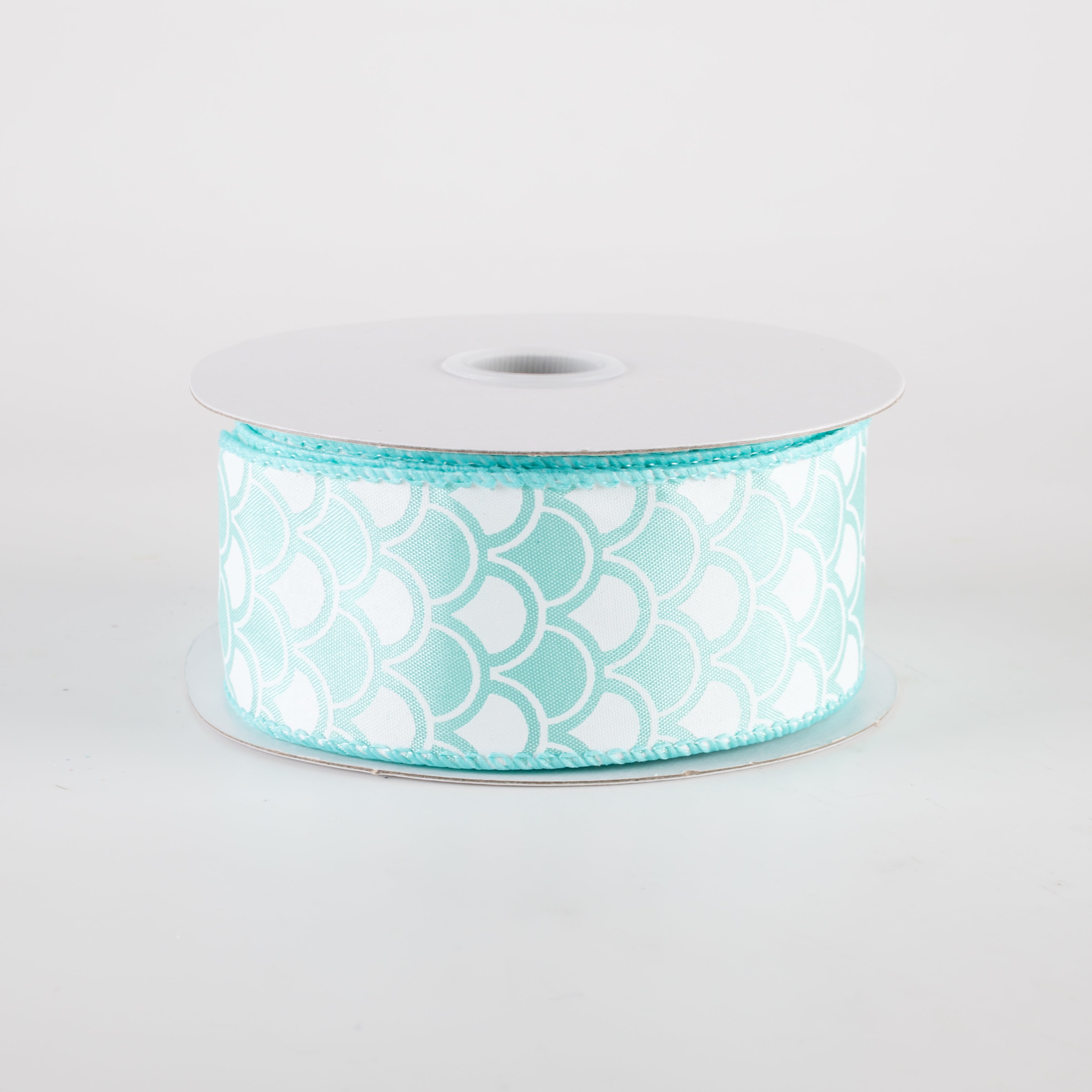 1.5" Satin Fish Scales Mermaid Ribbon: Aqua & White (10 Yards)