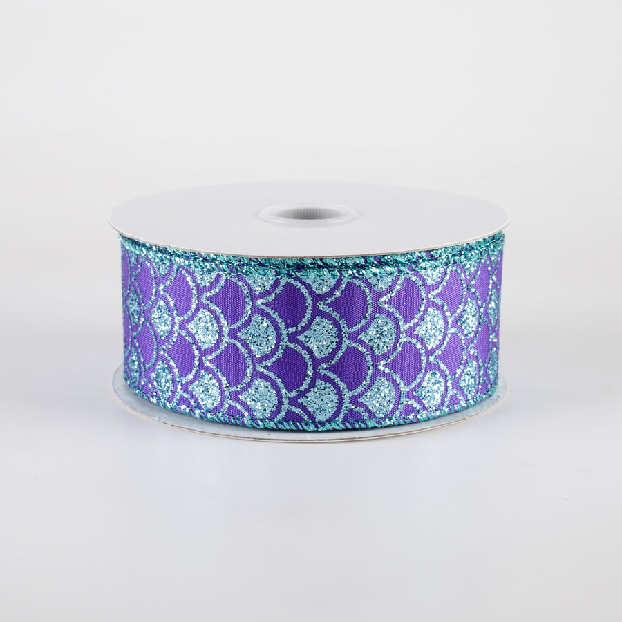 1.5" Satin Fish Scales Mermaid Ribbon: Purple & Aqua (10 Yards)