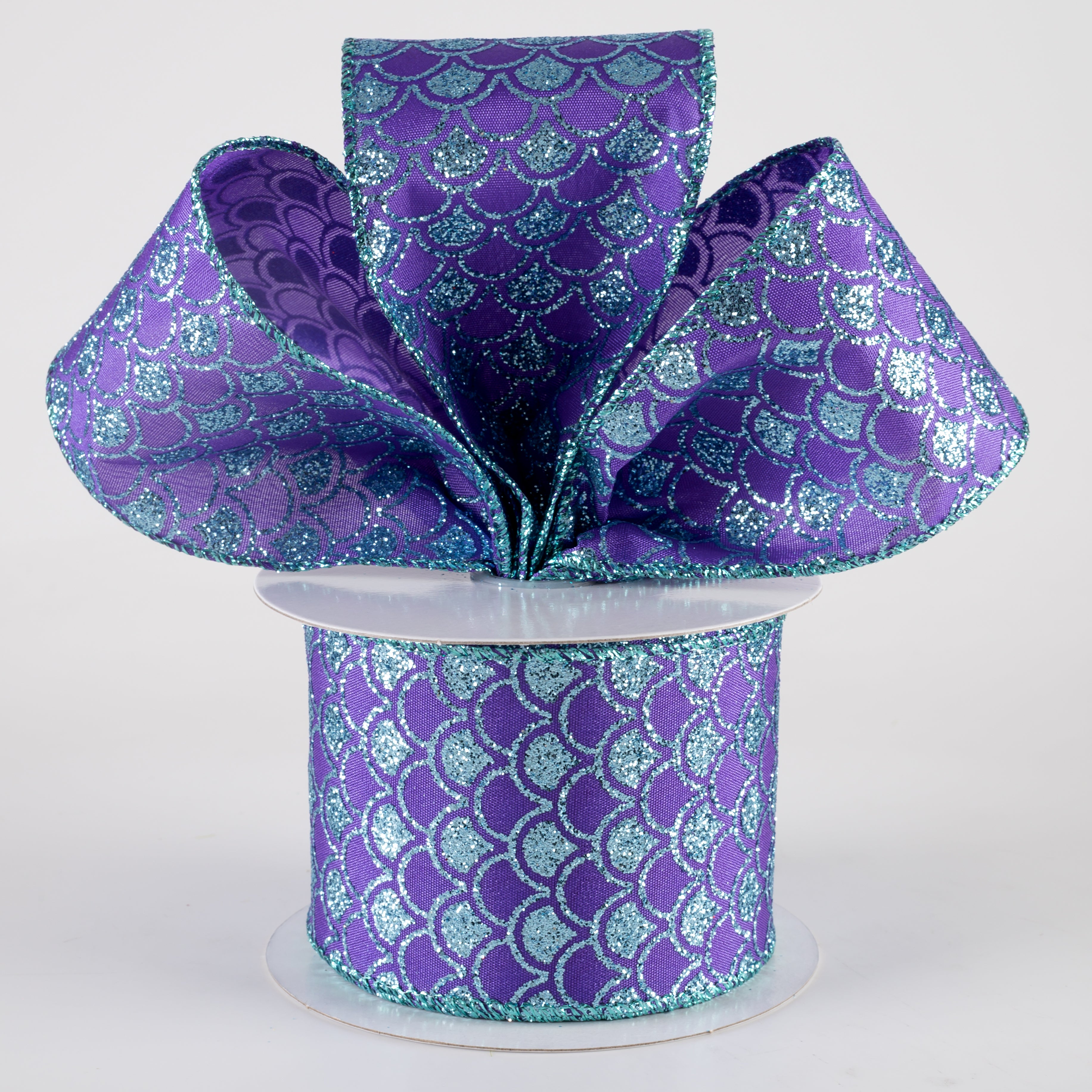 2.5" Satin Fish Scales Mermaid Ribbon: Purple & Aqua (10 Yards) Lifestyle Photo