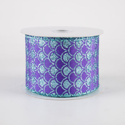 2.5" Satin Fish Scales Mermaid Ribbon: Purple & Aqua (10 Yards)