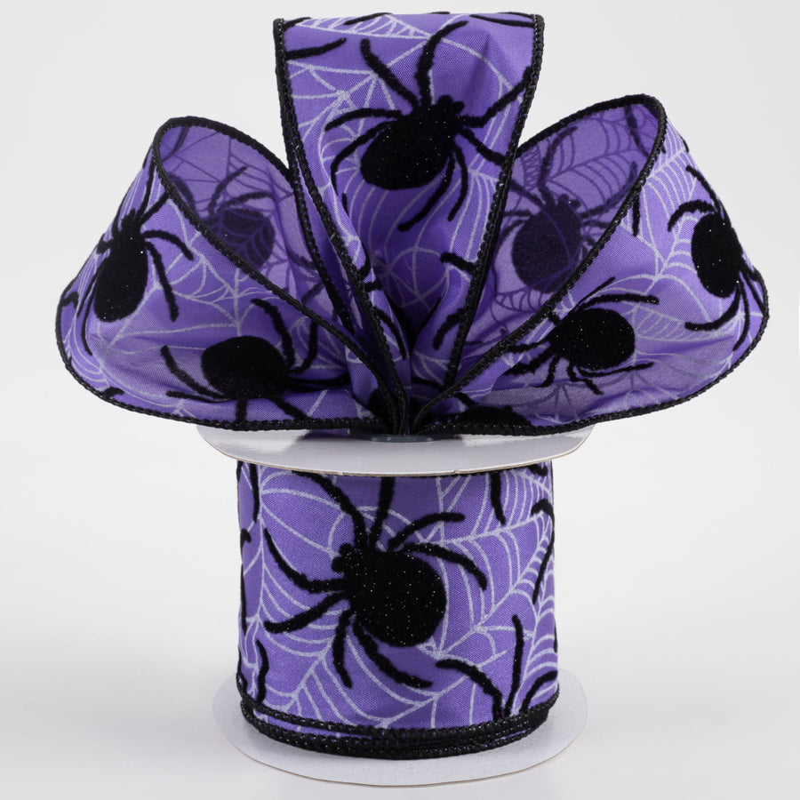 2.5" Satin Flocked Spider Ribbon: Purple (10 Yards) Lifestyle Photo